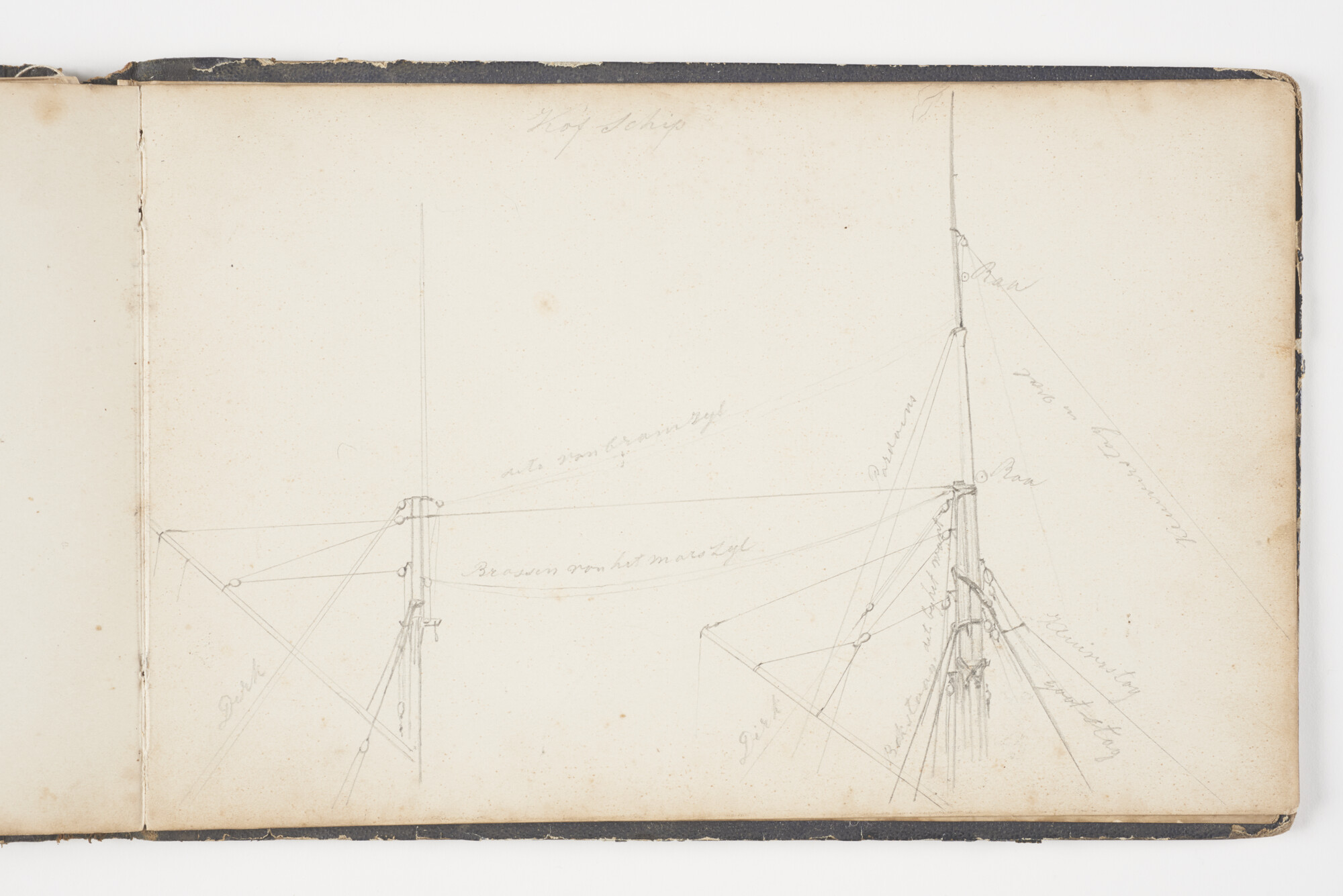 A.2019(01); Schetsboek met studies van binnenvaartschepen en zeeschepen; schetsboek