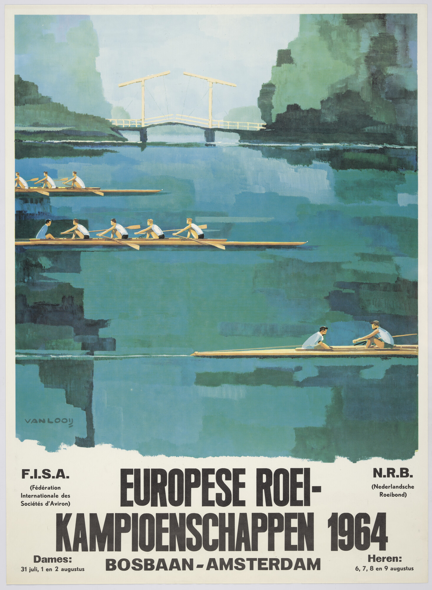 S.7298(01); Affiche van de Europese Roeikampioenschappen op de Bosbaan Te Amsterdam, 1964; affiche