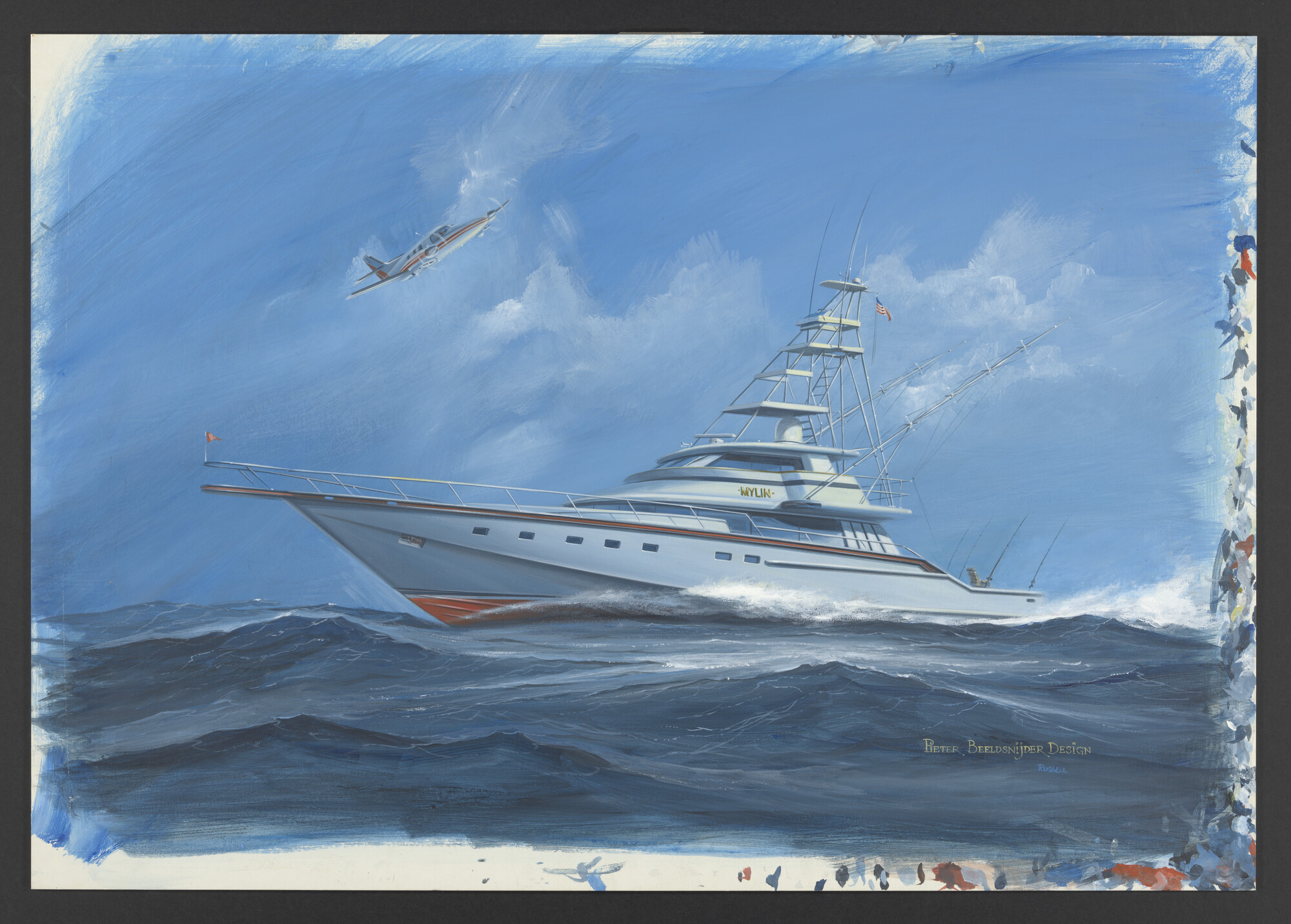 2022.0028; Artist's impression van het motorjacht Mylin III; tekening