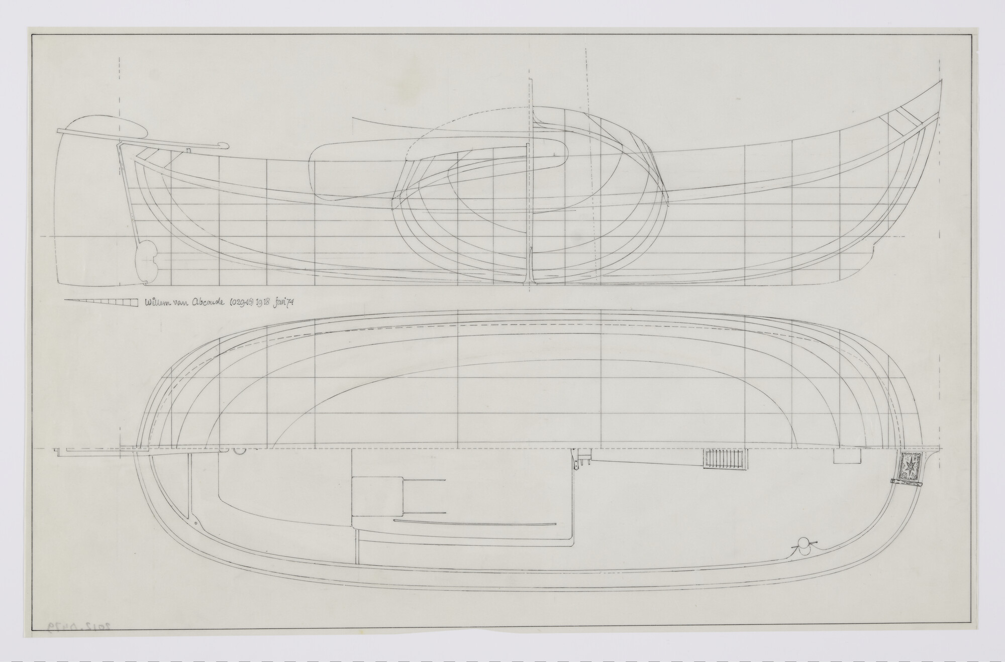 2012.0479; Lijnenplan van een open Lemsteraak van 11.20 m; technische tekening