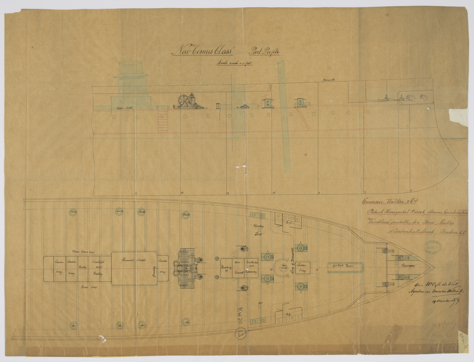 S.2175(4605); Stoomankermachine; Emerson, Walker & Co. patent; technische tekening