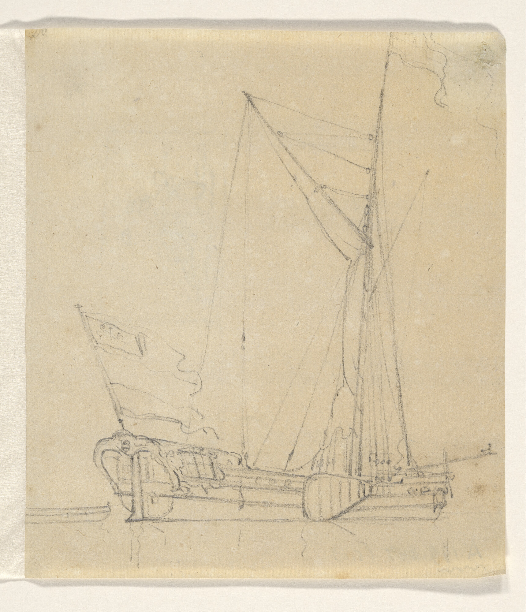 A.0149(0516); Paviljoenjacht en verso de Bataafse vlag; tekening