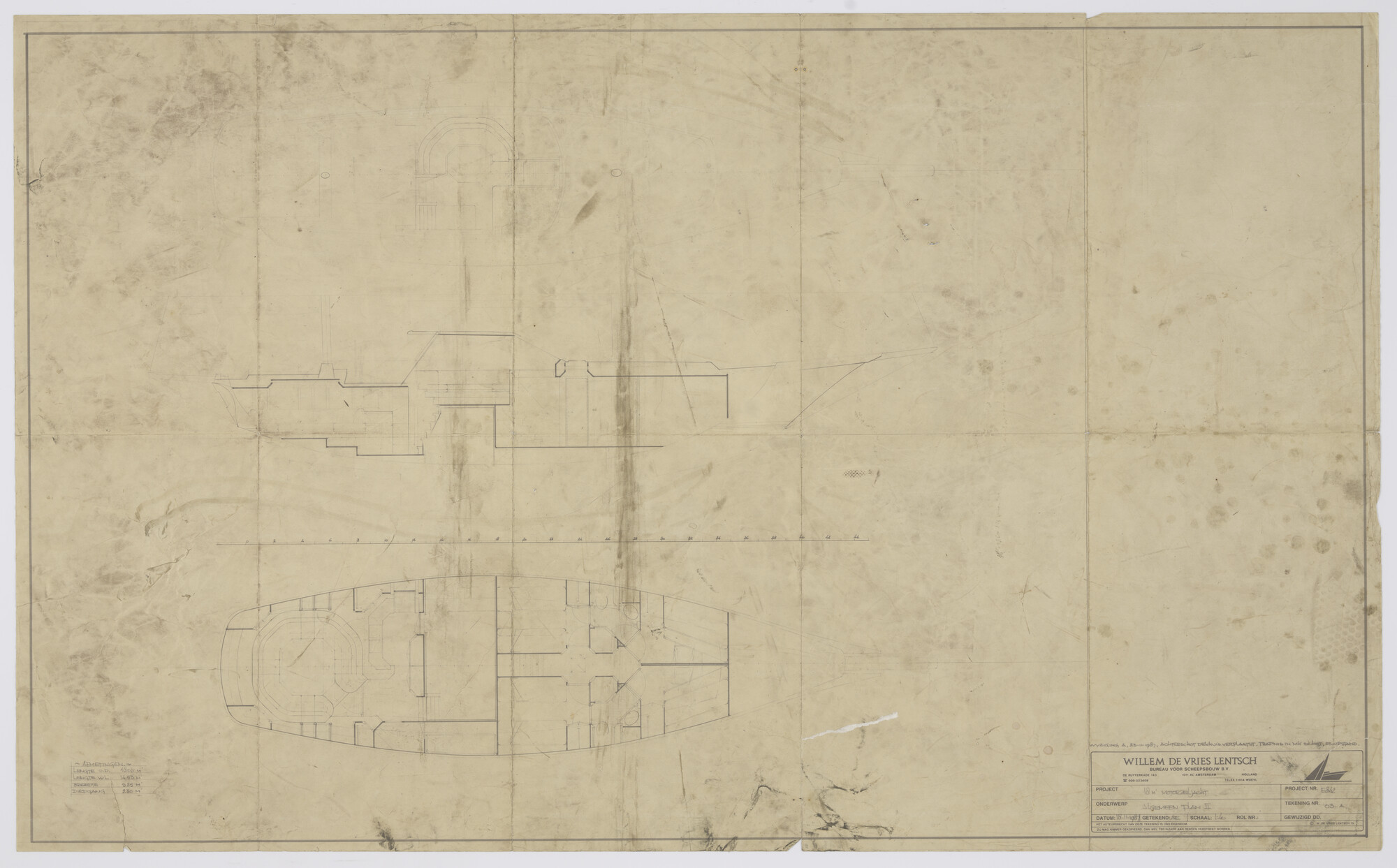 2010.0033; Algemeen plan II van een 18 meter motorzeiljacht; technische tekening