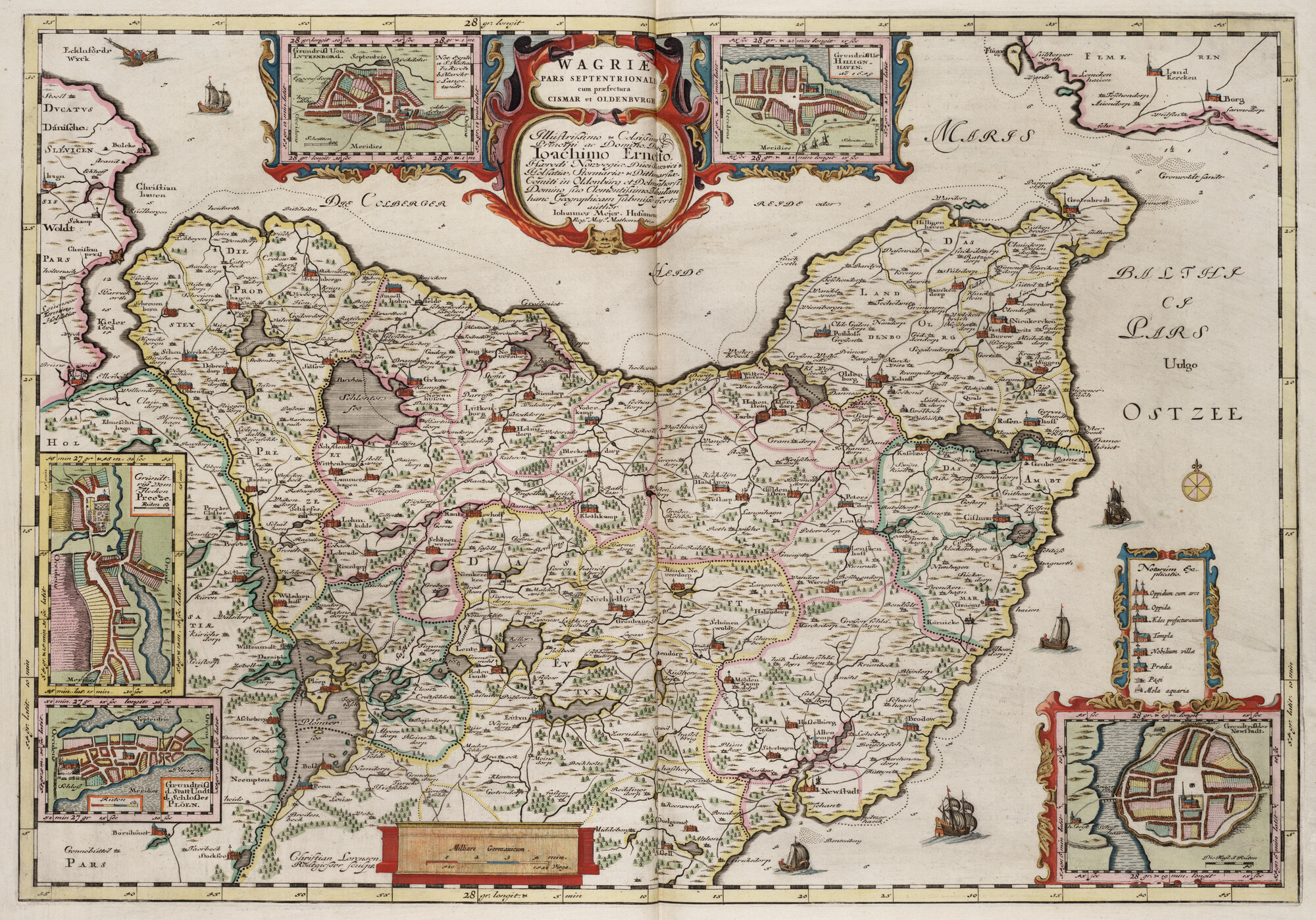 S.1034(02) [kaart 020]; Kaart van het noordelijk deel van Wagrien, met inzetkaarten van Lutkenborg, Hillgenhaven, Neustadt, Plön, Preetz; landkaart