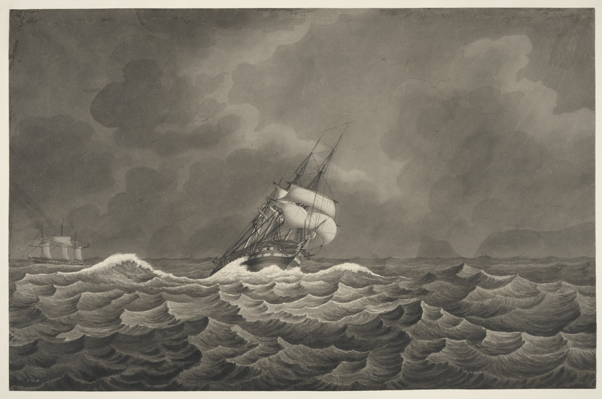A.0501(01); Een Nederlands linieschip lenzend in het Kanaal; tekening