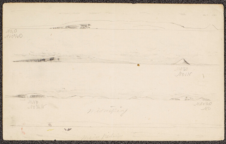 1990.0981; Landverkenningen van Frans Jozef Land, Nova Zembla en twee schetsen van de Willem Barents; tekening