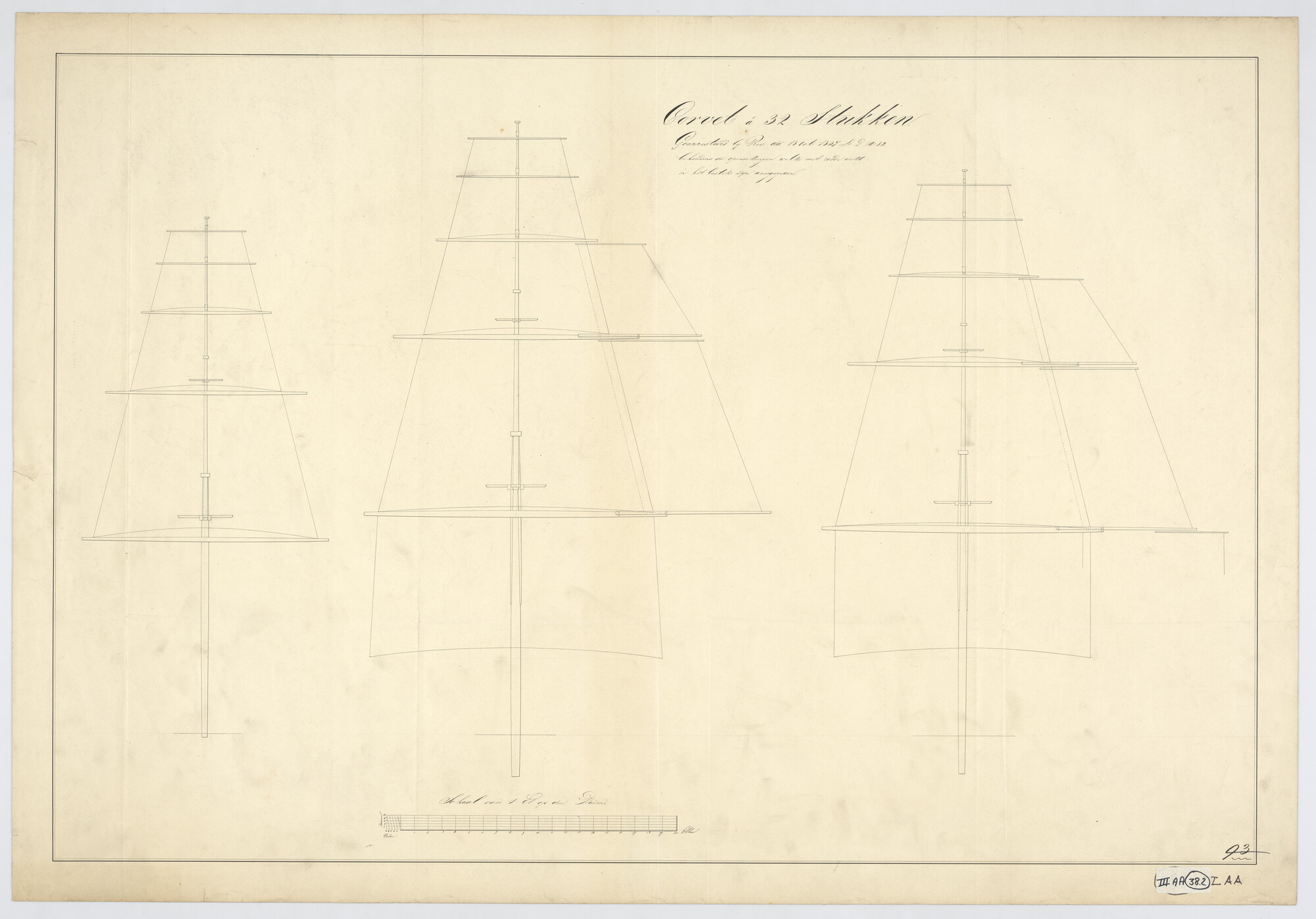 S.1214(0172); Tuigplan van het kuilkorvet Zr.Ms. Juno; technische tekening