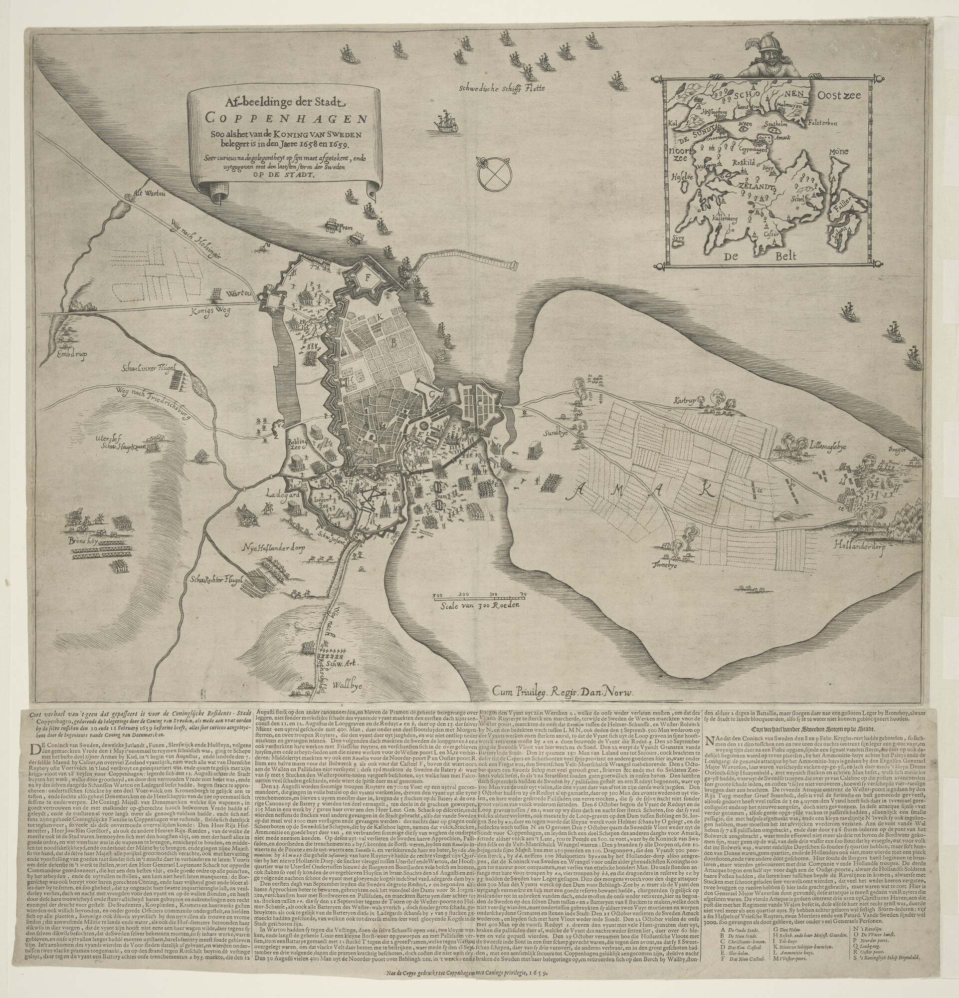 A.3143(04); Kopenhagen door de Koning van Zweden belegert in 1658 en 1659; prent