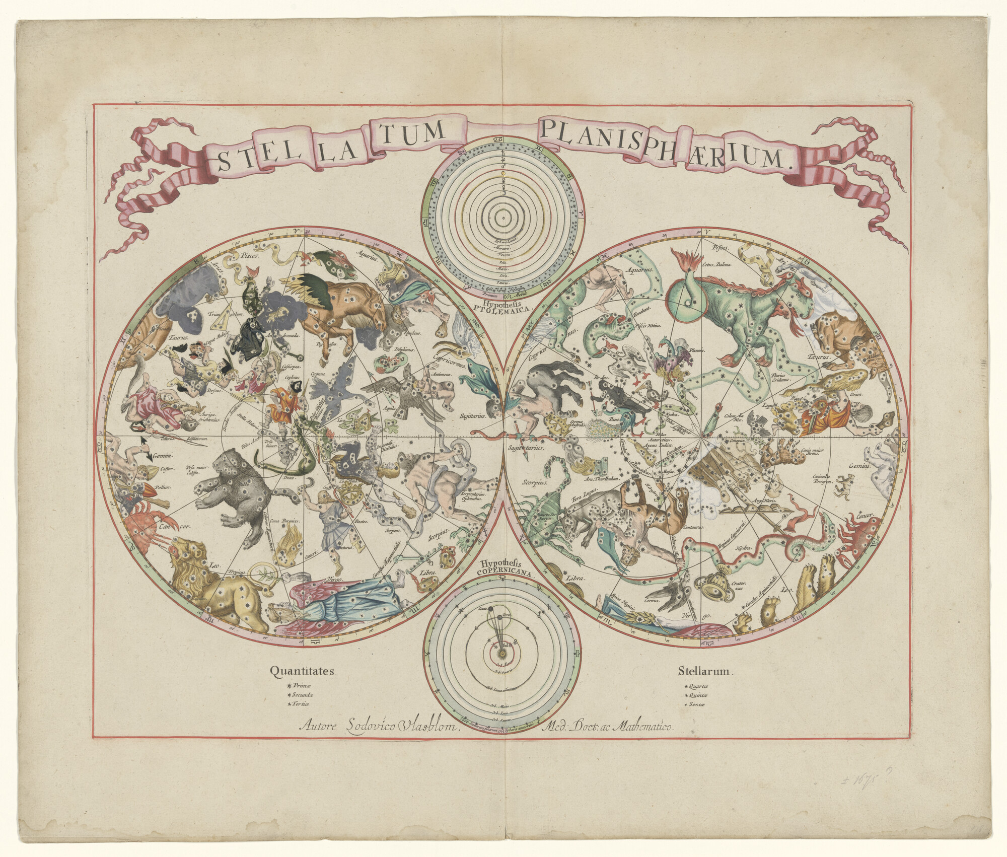 A.0145(211)064; Sterrenkaart van noordelijke en zuidelijke sterrenhemel; sterrenkaart