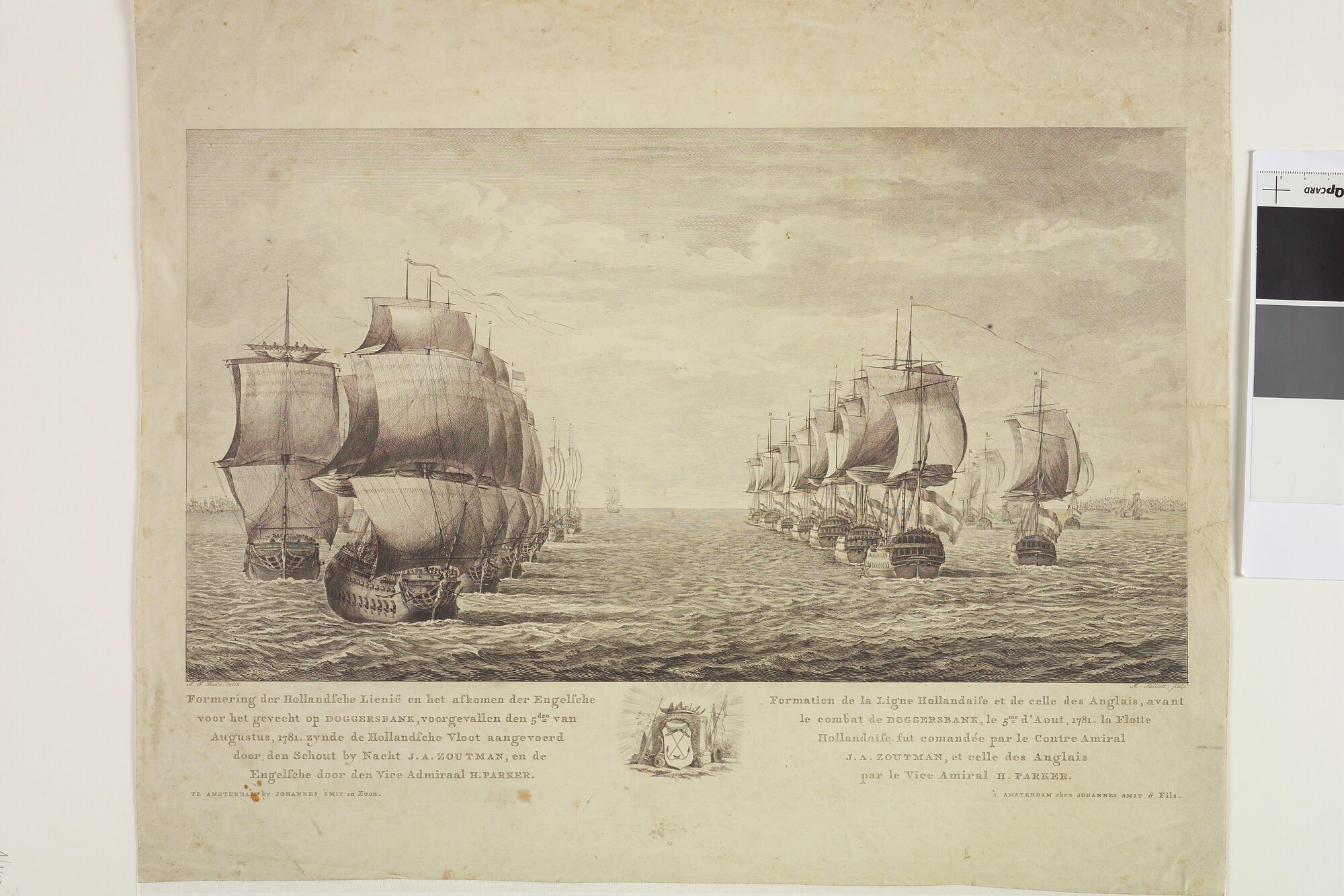 A.0149(0693); 'Formering der Holandsche Lieniën en het afkomen der Engelsche voor het gevecht op Doggersbank voorgevallen den 5den augustus,1781.'; prent