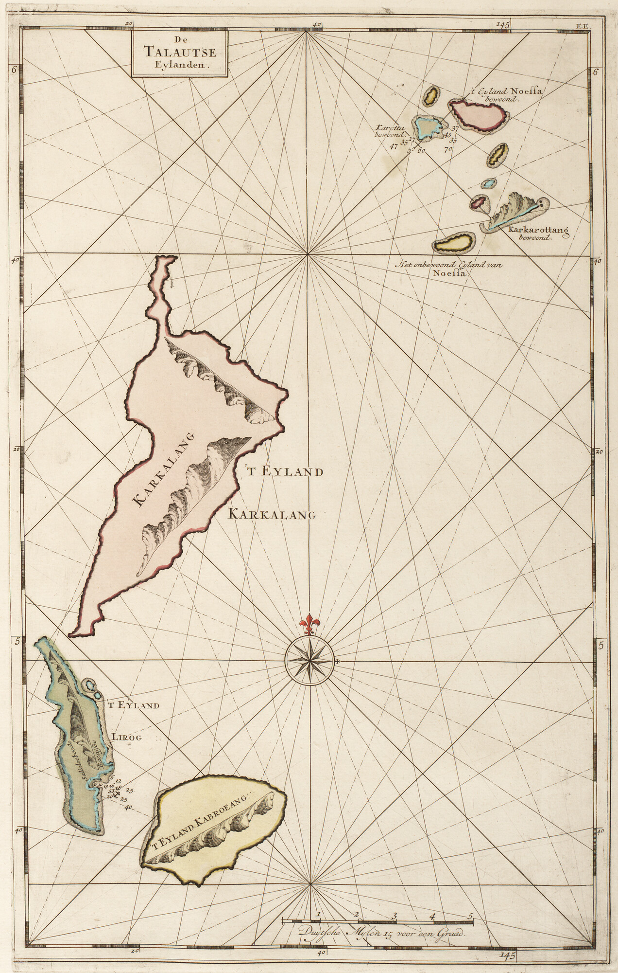 B.0032(109)6 [kaart 157]; Kaart van de Talaud eilanden in de Molukse Zee uit Valentijn's Oud en Nieuw; prent