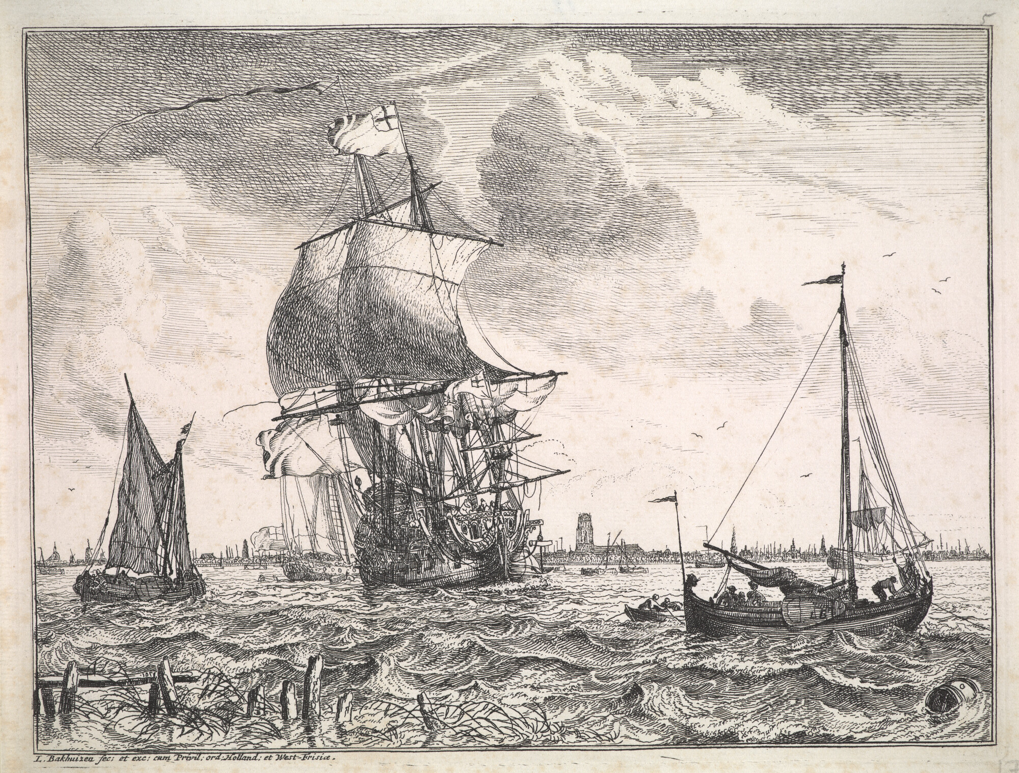 A.0149(0041); Uit de serie D'Y Stroom en Zeegezichten: Scheepvaart op de Maas voor Rotterdam; prent