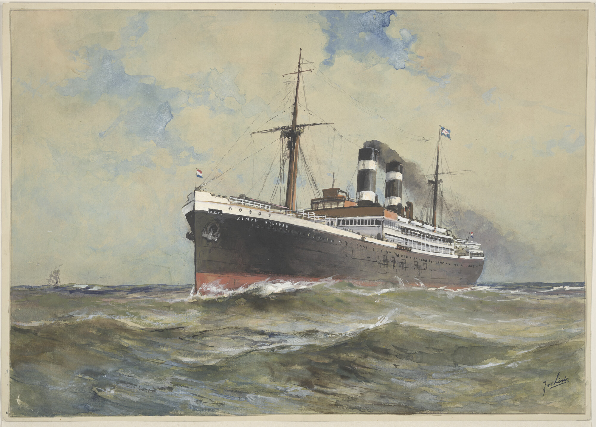 S.3088(08); Het passagiersschip ss. Simon Bolivar; tekening