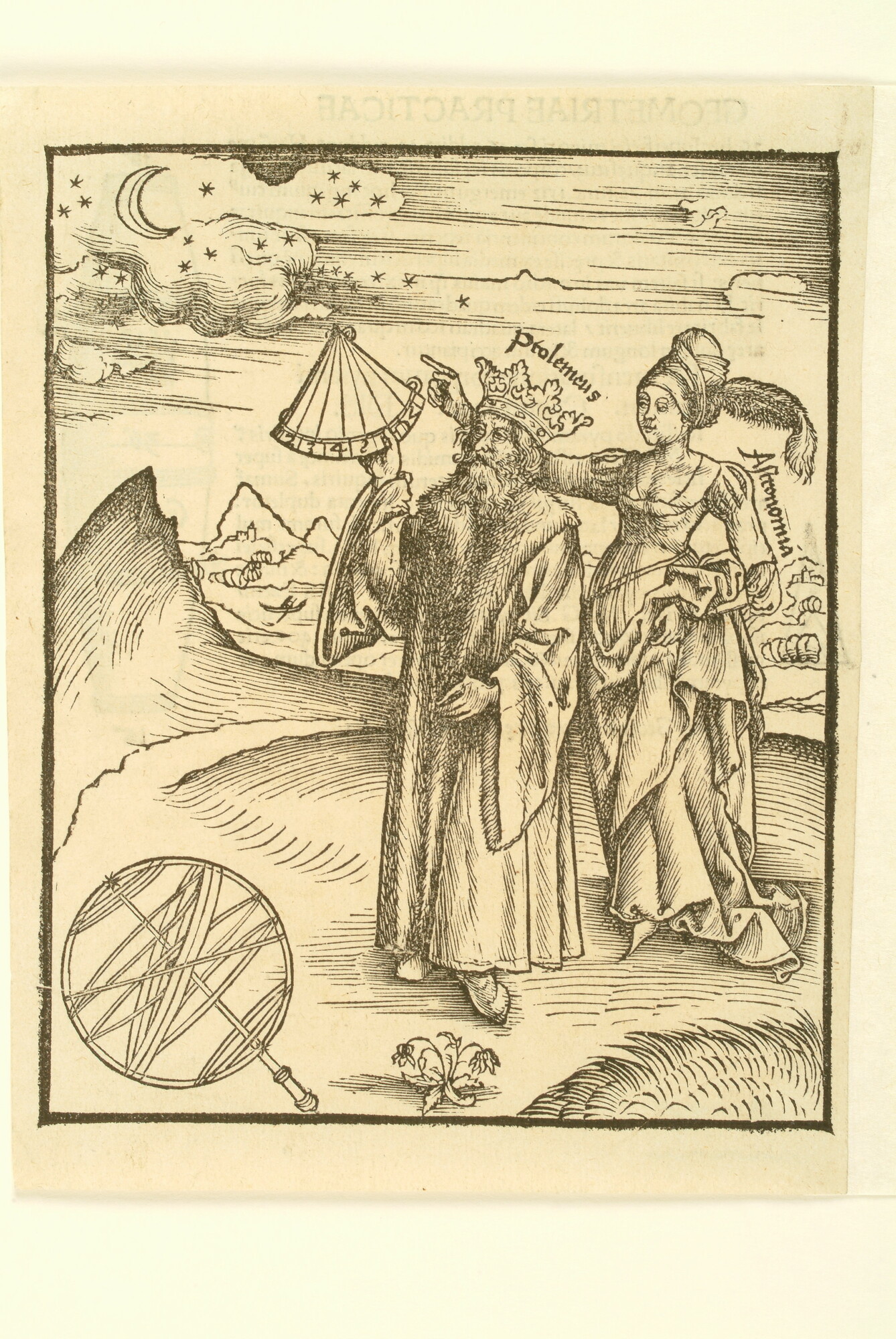 A.0075(194); Afbeelding van Ptolemeus met een astronomisch instrument in zijn hand; prent