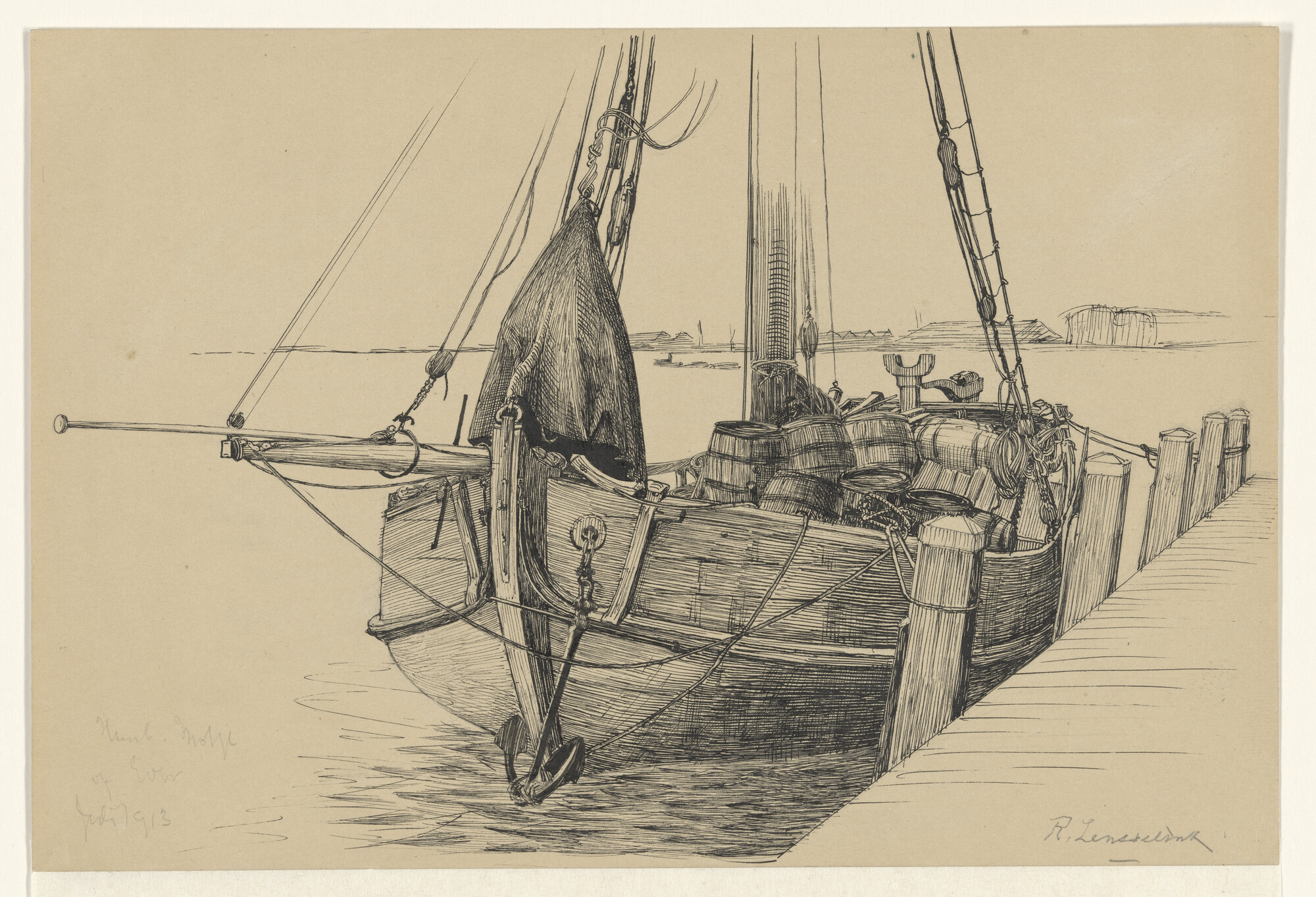 S.2931(06)1; Een verbouwde tjalk, beurtman tussen Amsterdam en Ameland; tekening