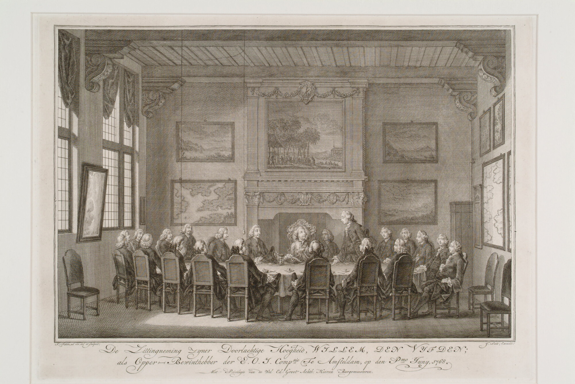 A.5653(03); De zittingneming van Willem V als opperbewindvoerder van de VOC, 1768; prent