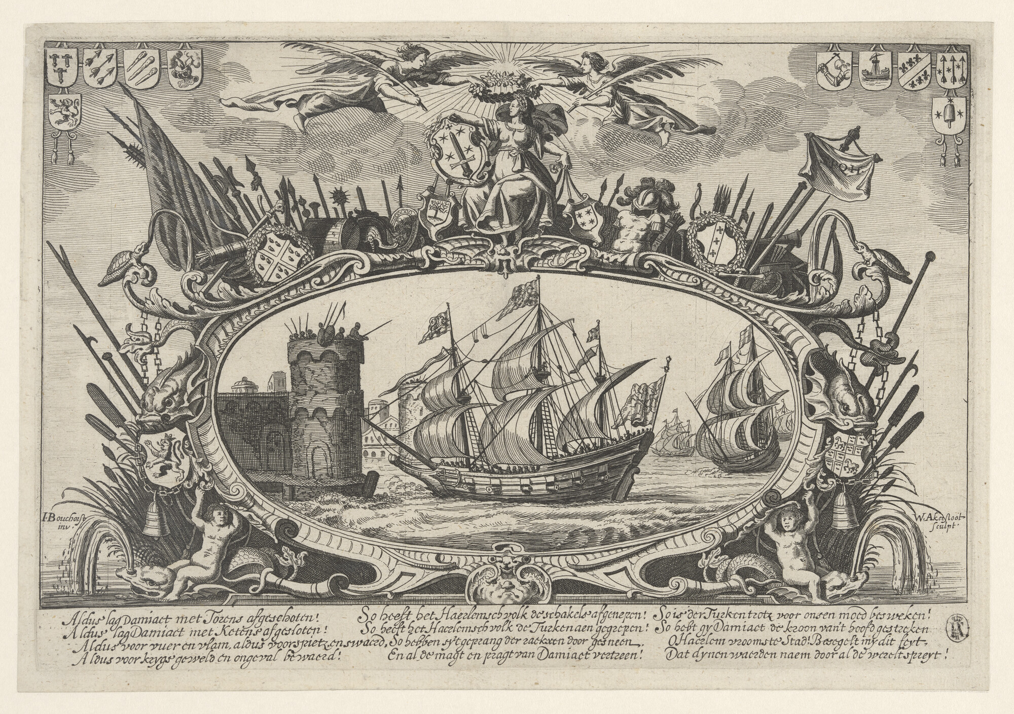 A.2312; De inname van Damiate door een Haarlems schip, 1219; prent