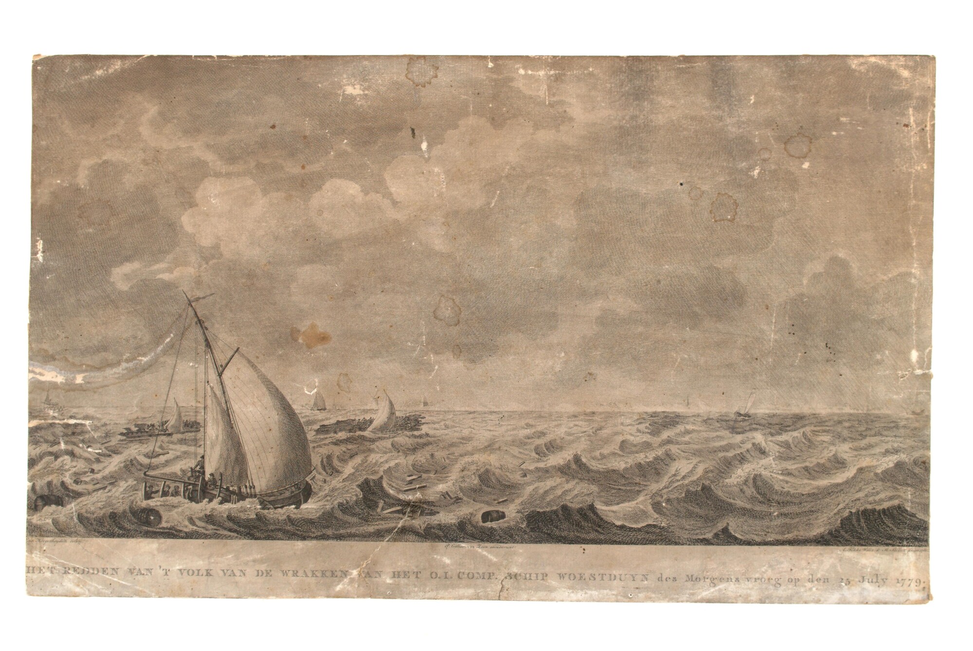 S.0730 [nr 0004]; Het redden van het volk van het O.I. Compagnie schip 'Woestduin'; prent