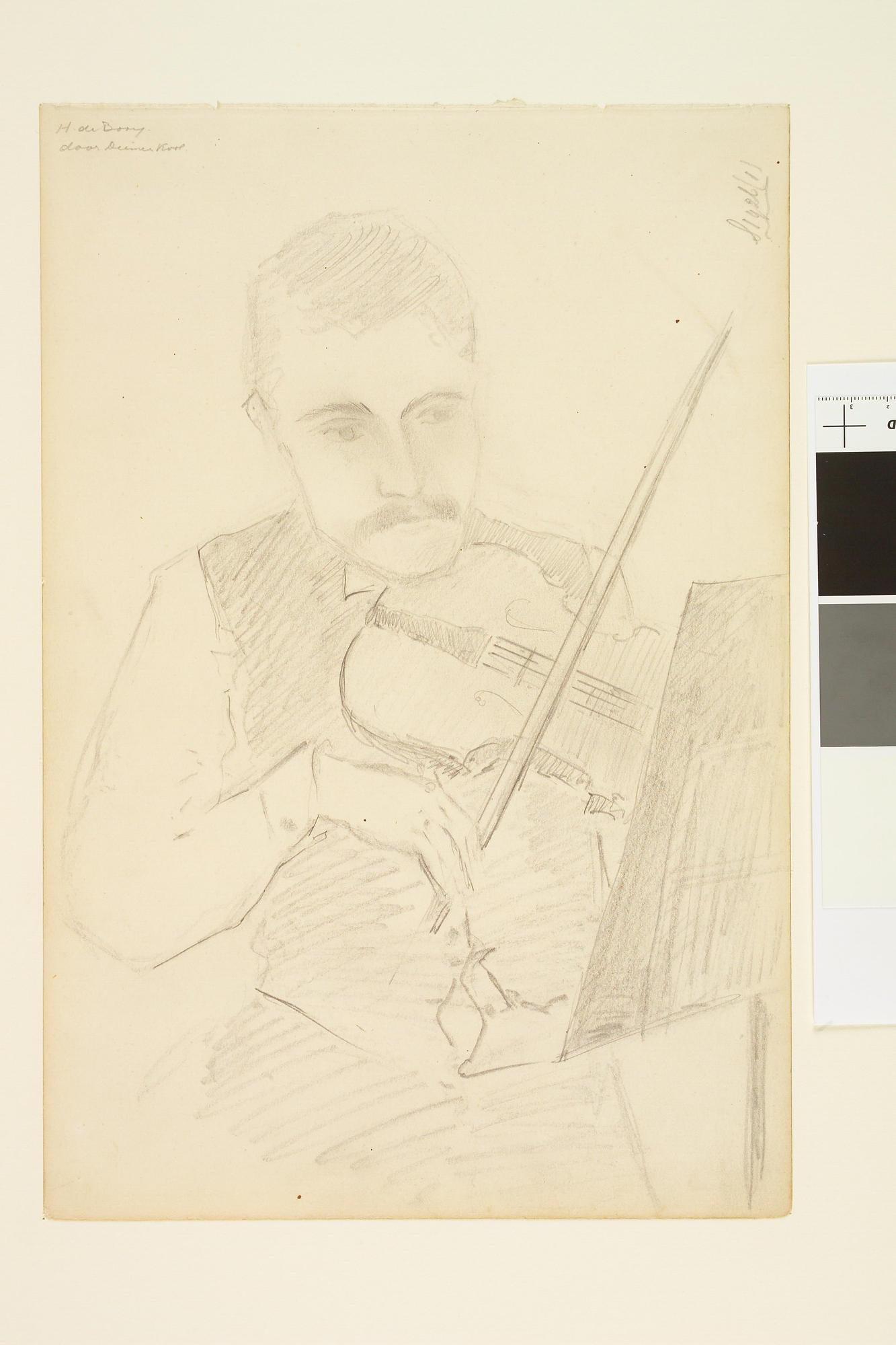 S.1926(01)03; De adelborst 2e klasse H. de Booy, viool spelend; tekening