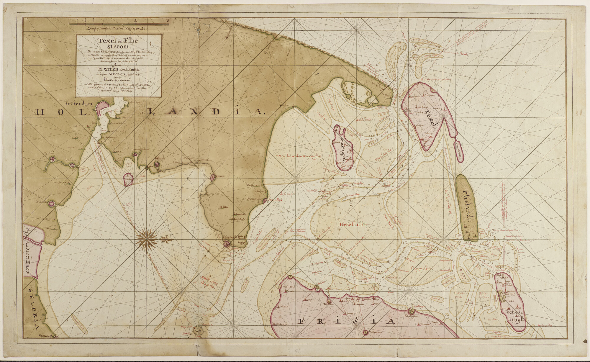 A.0145(211) [nr 0148]; Kaart van de Texel en Vliestroom door Nicolaas Witsen (1641 - 1717); zeekaart