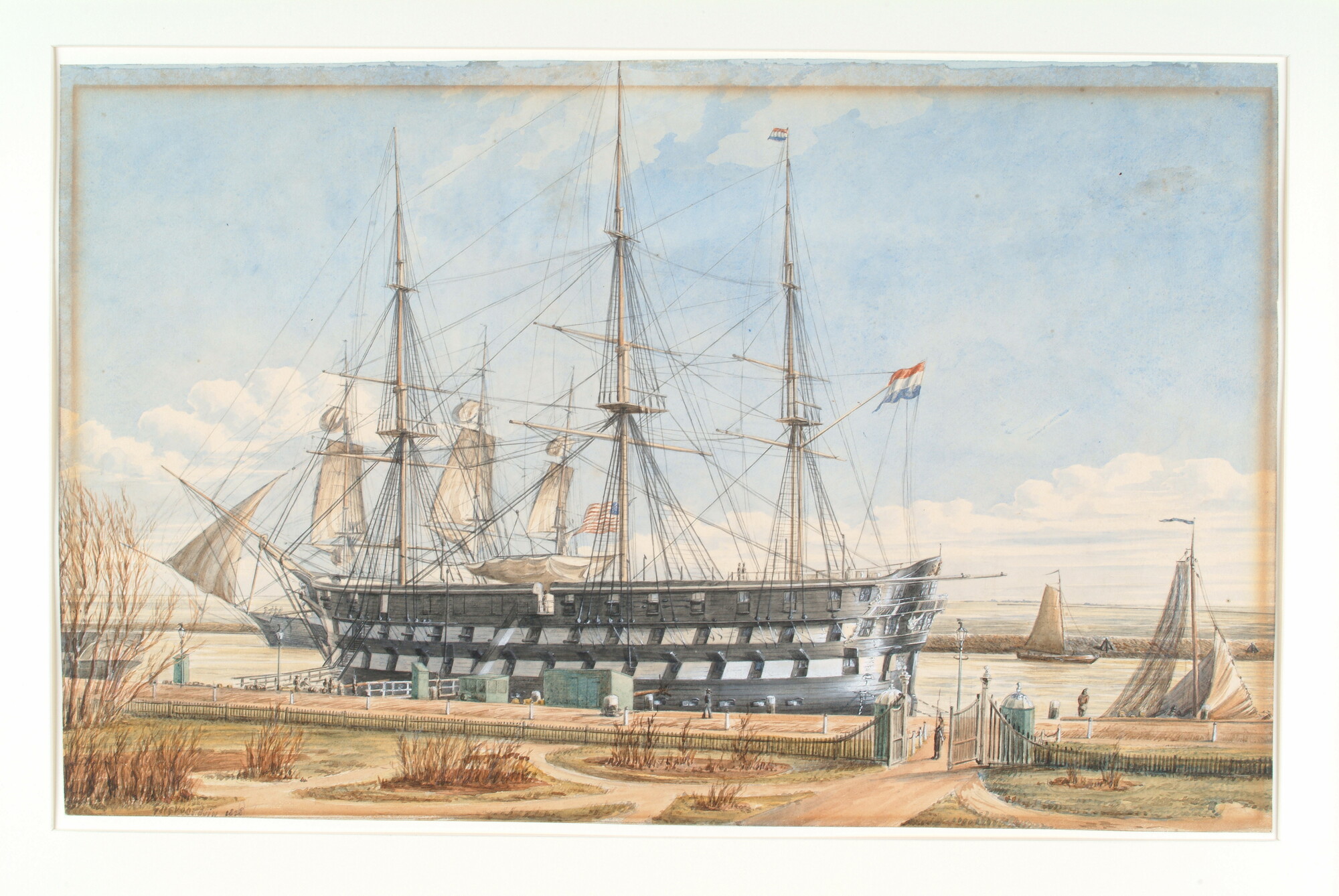 S.0546(03); Het linieschip Zr.Ms. 'Kortenaer' als wachtschip te Willemsoord; tekening