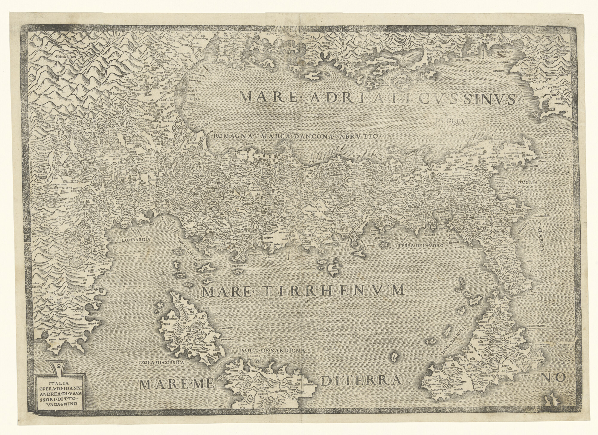A.0145(197)02; Kaart van Italië, door Giovanni Andrea Vavassore (werkzaam 1510-1572); landkaart