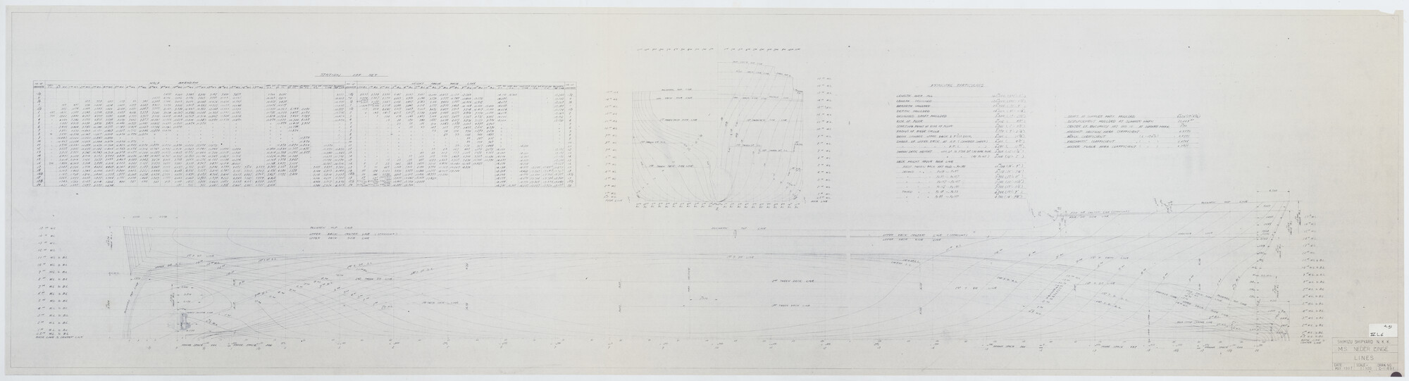 S.6921(01)039; Capaciteitsplan van het vrachtschip ms. 'Neder Linge'; technische tekening