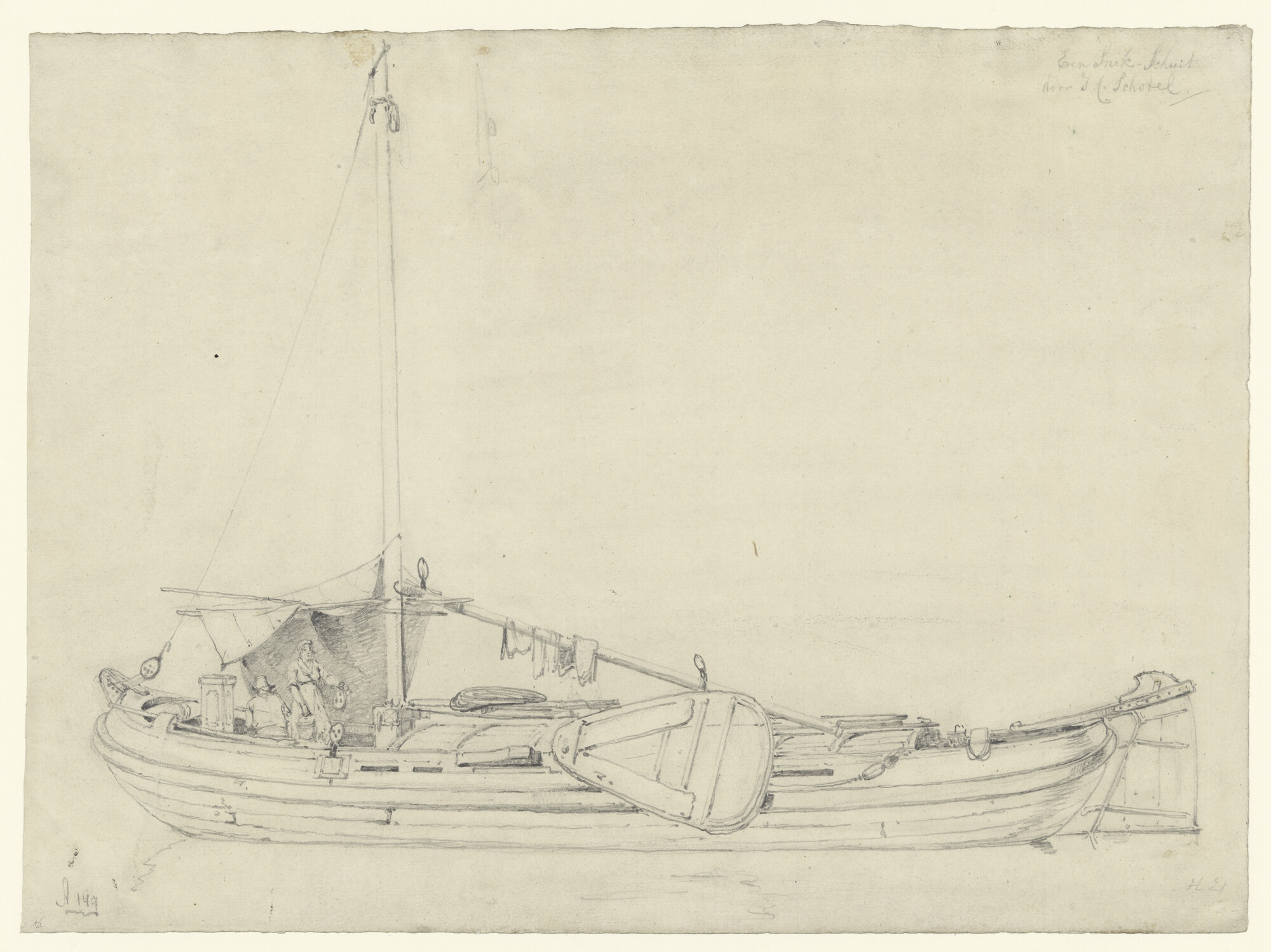 A.0149(0374); Tekening van een snik en verso een schets van een schip; tekening