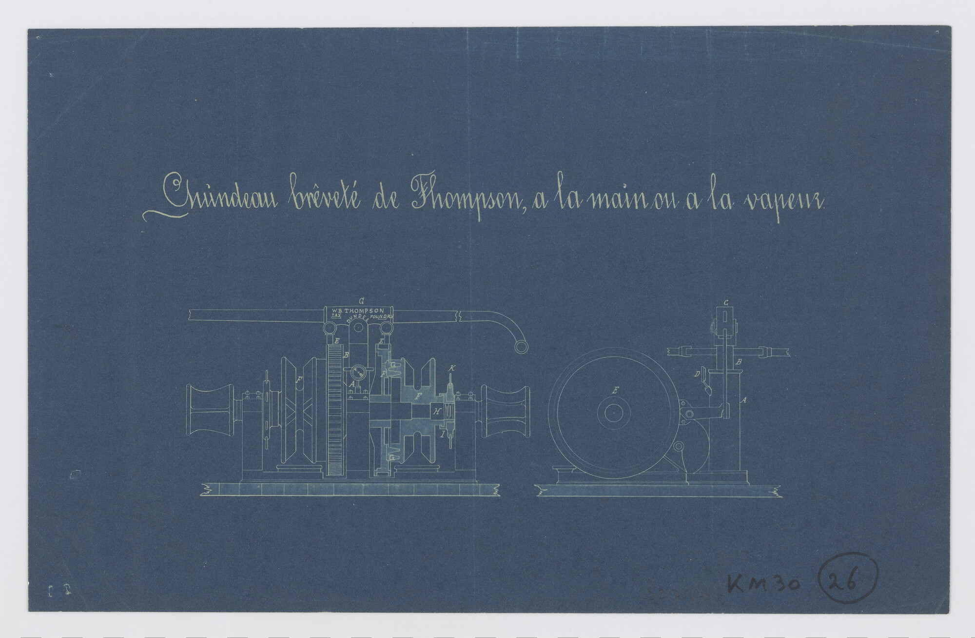 S.2175(4616); Ankermachine (zowel hand- als stoom-) van W.B. Thompson, Dundee; technische tekening