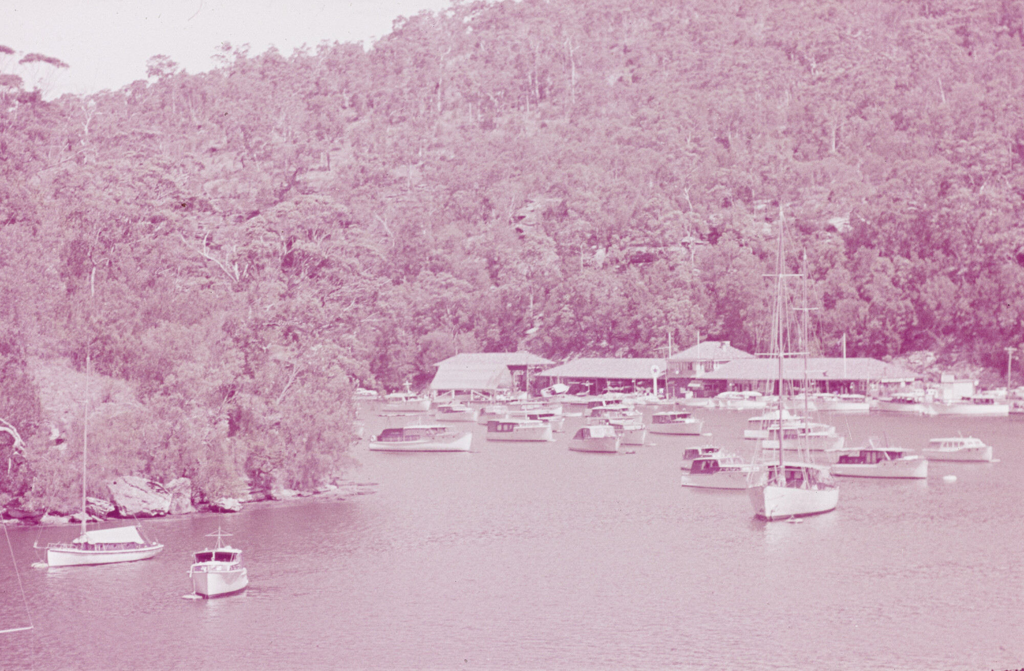 2015.1086; Dia van een jachthaven bij de Blue Mountains; diapositief