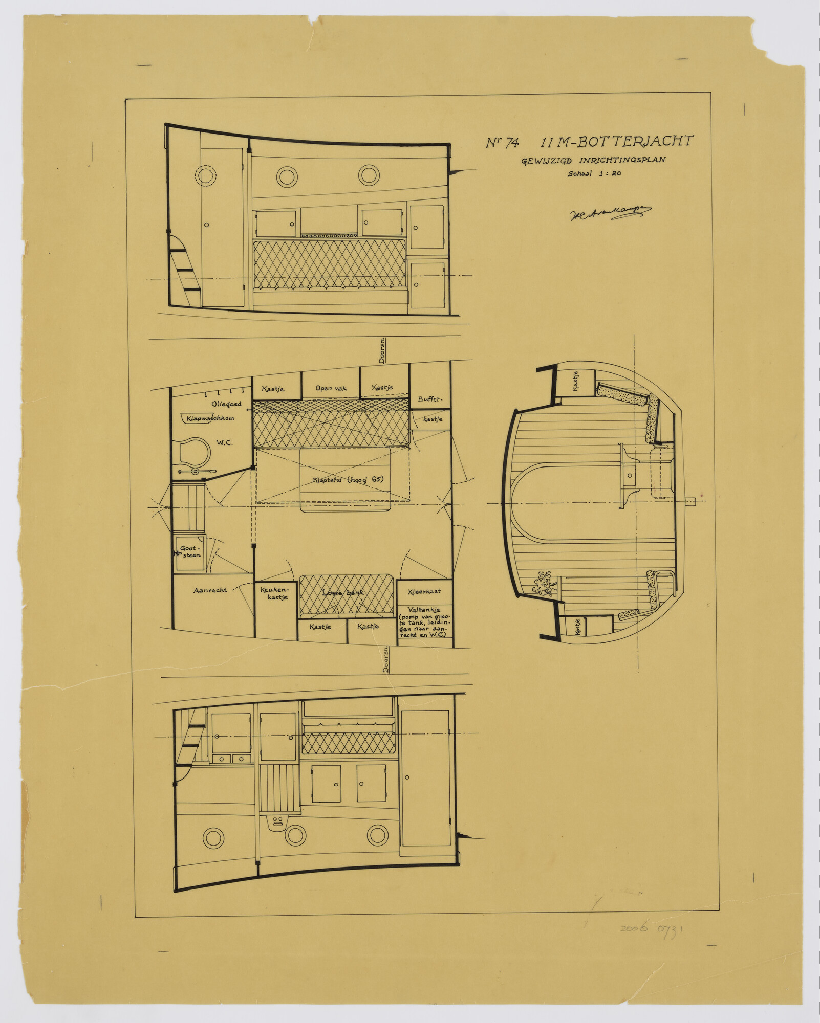 2006.0731; Inrichtingsplan van botterjacht Bruinvisch; technische tekening