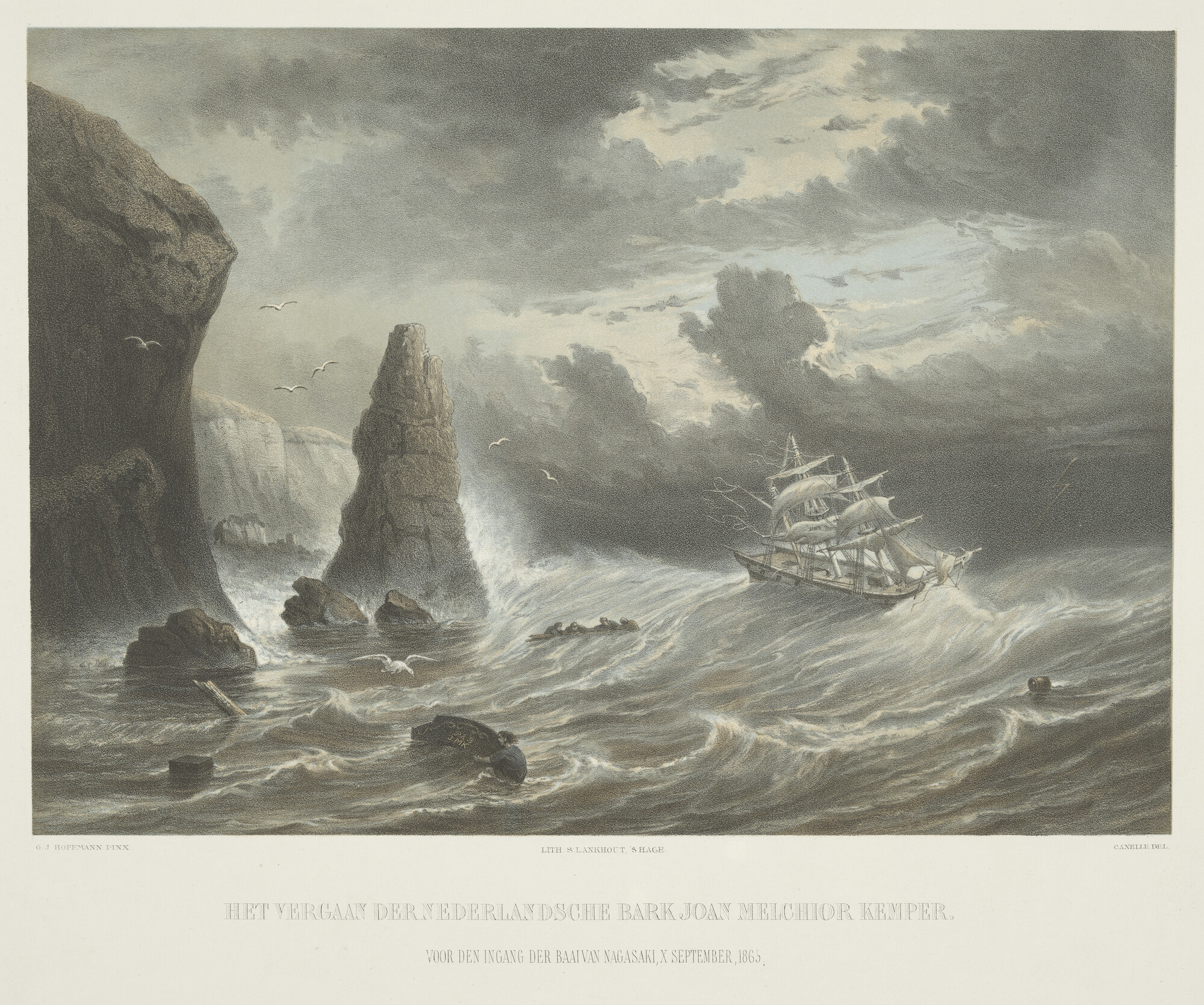 A.3975(01); Schipbreuk van het barkschip 'Joan Melchior Kemper'; prent