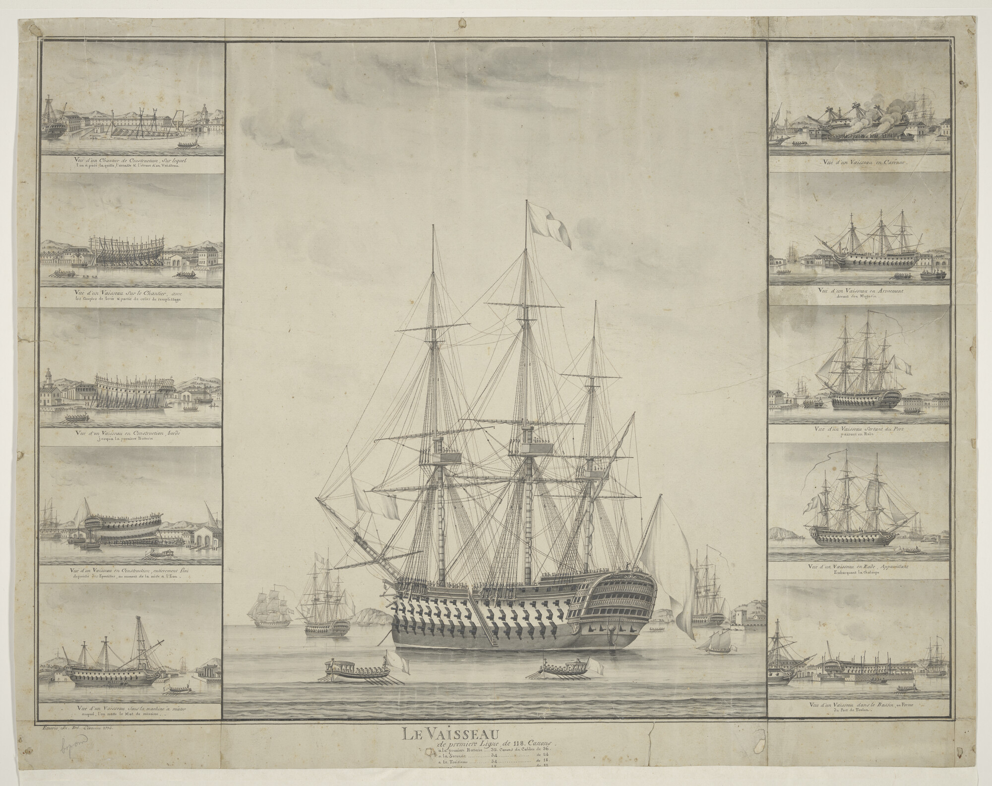 A.1022(01); Een Frans of Italiaans linieschip; tekening