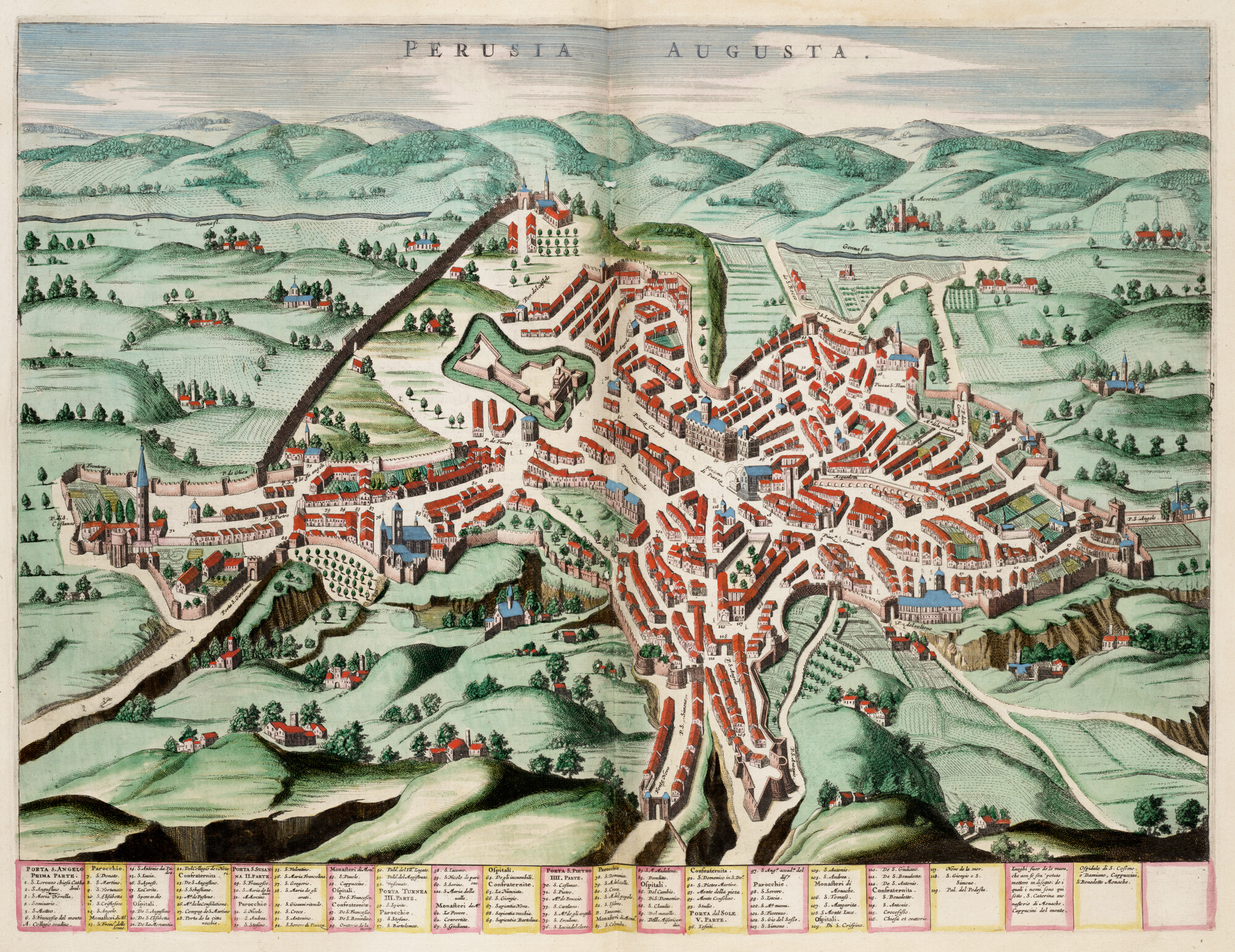 S.1034(10) [kaart 046]; Gezicht op een klooster bij Perugia; prent