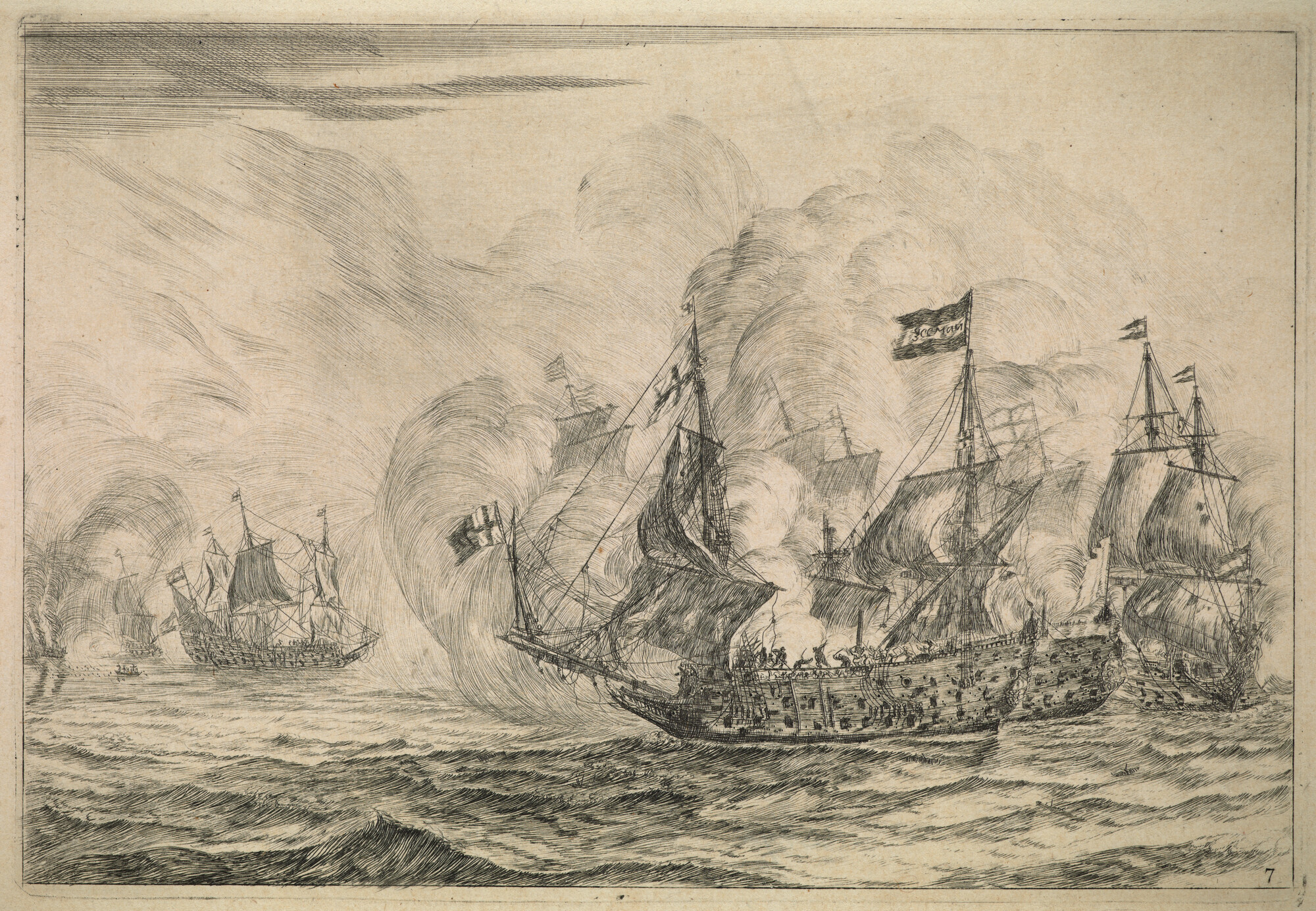A.2737(15)7; Prent van een entergevecht tussen een Engels oorlogsschip en een Nederlands schip; prent