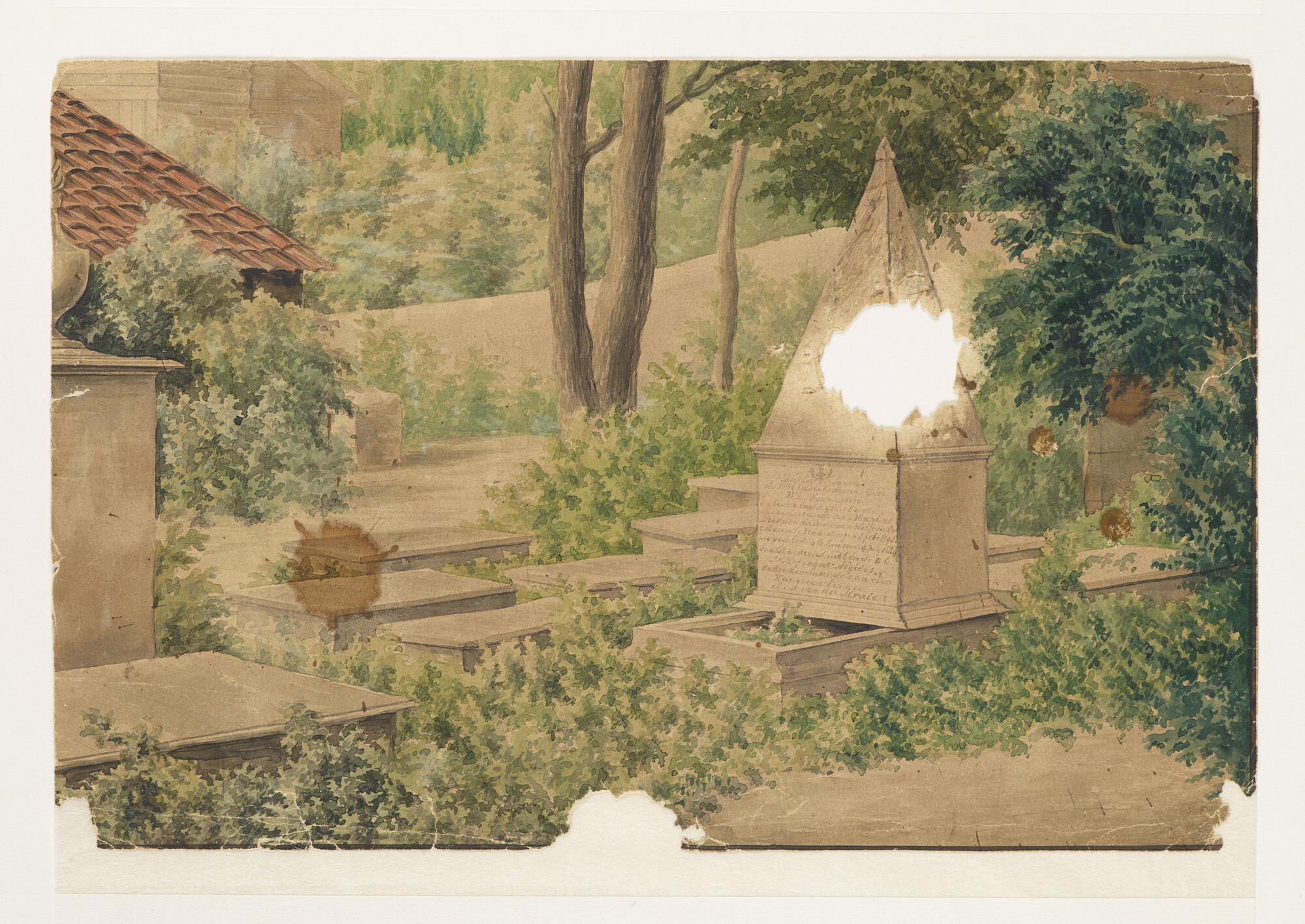 A.2419(02); Het grafmonument van de luitenant-ter-zee der eerste klasse W.L. Veerman (1793-1824) te Smyrna (het huidige Izmir); tekening