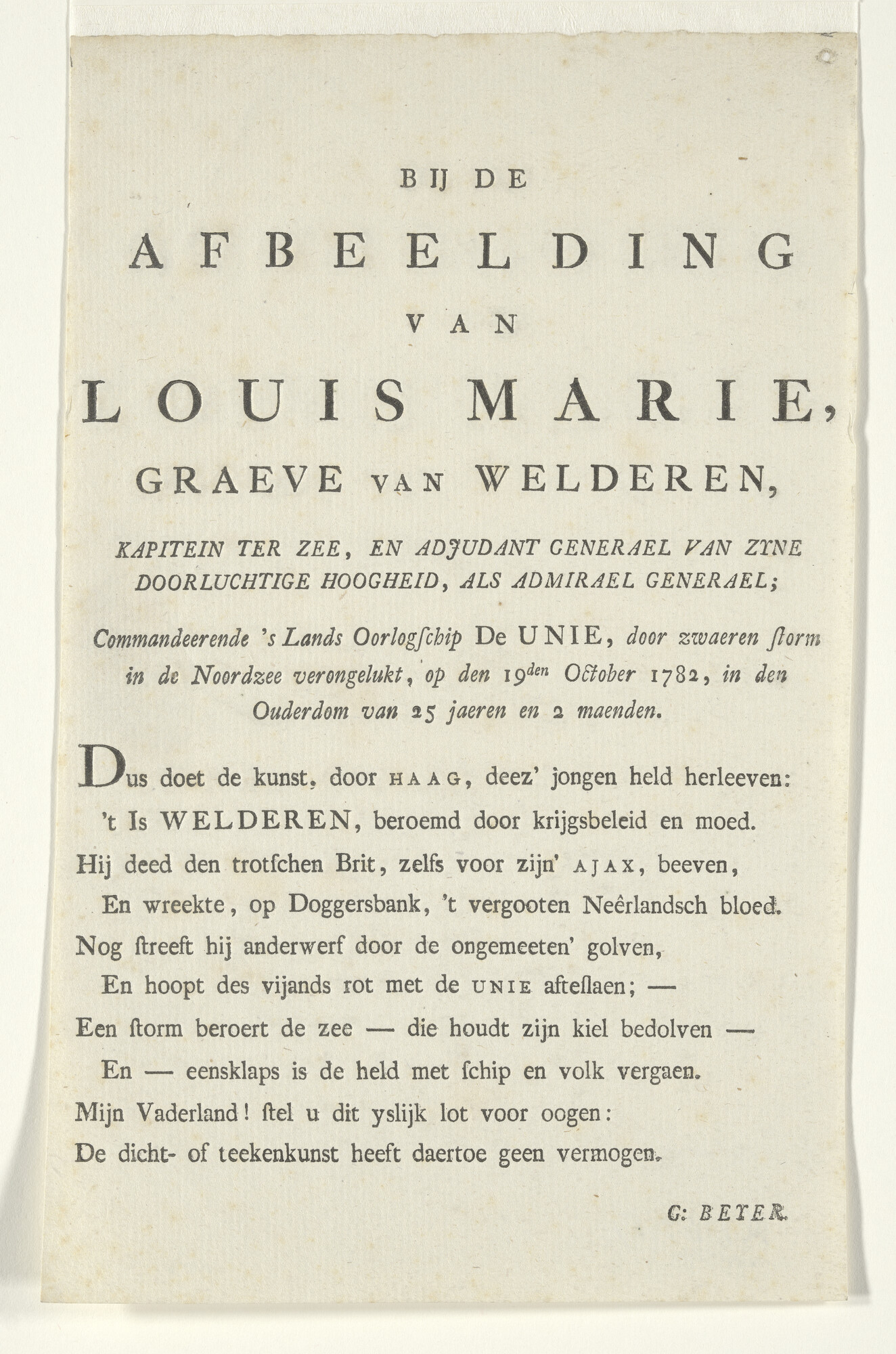 A.1367(05)65; Tekst behorende bij het portret van Louis Marie, graaf van Welderen; tekst