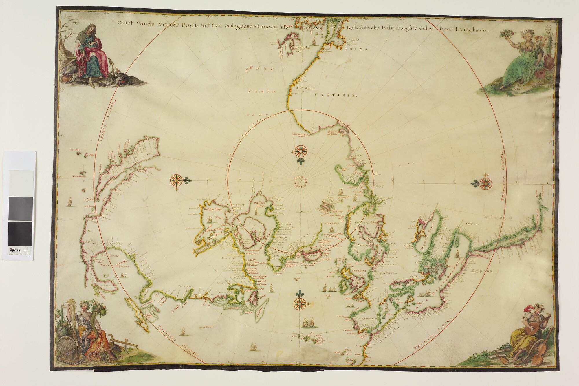 1992.1242; Kaart van het noordpoolgebied met omringende landen; perkamentkaart