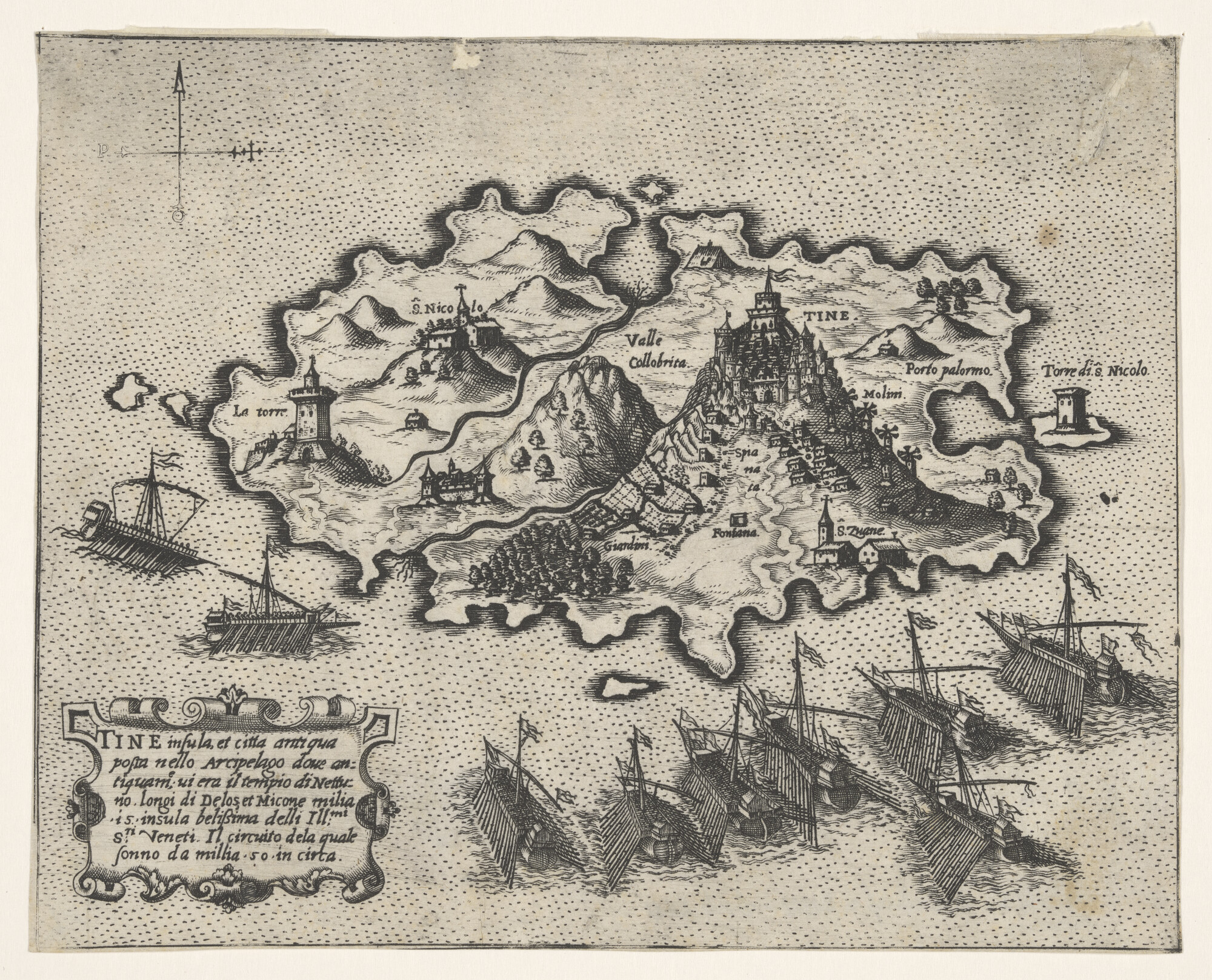 A.0145(214)14; Anonieme kaart van het Griekse eiland Tine, circa 1550; landkaart