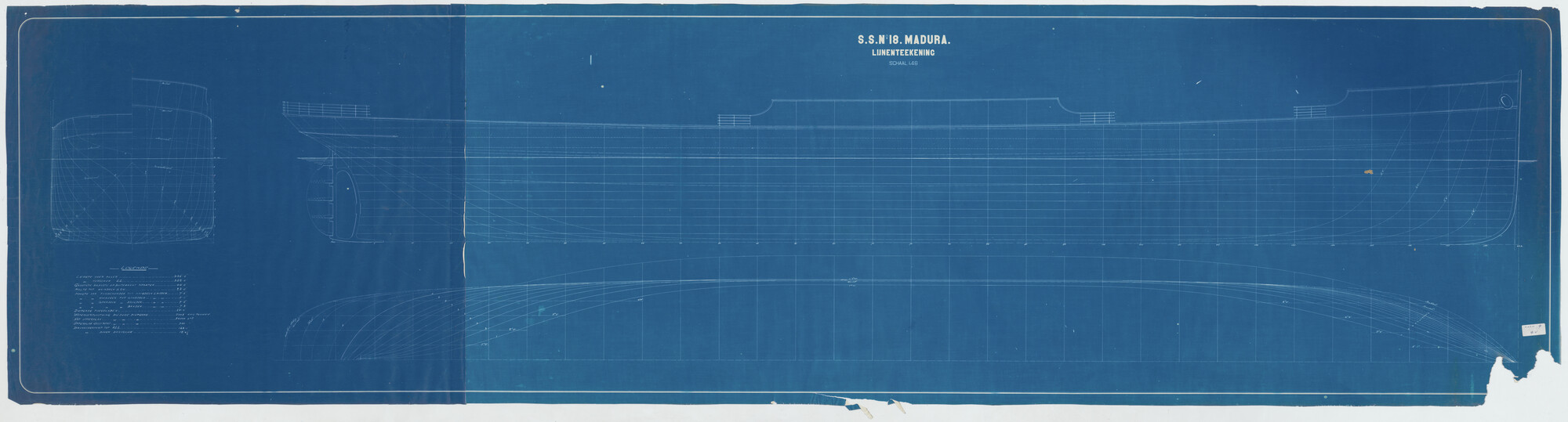 S.5444(009.04); Lijnentekening van het vrachtschip ss. Madura voor de SMN; technische tekening