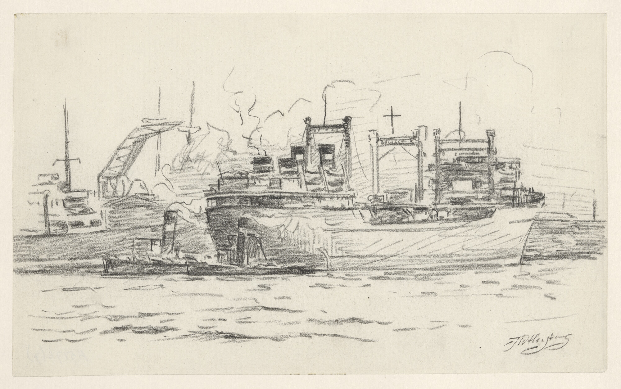 A.5176(07); De Willem Barendsz (I) op het IJ bij de Amsterdamse Droogdok Maatschappij; tekening