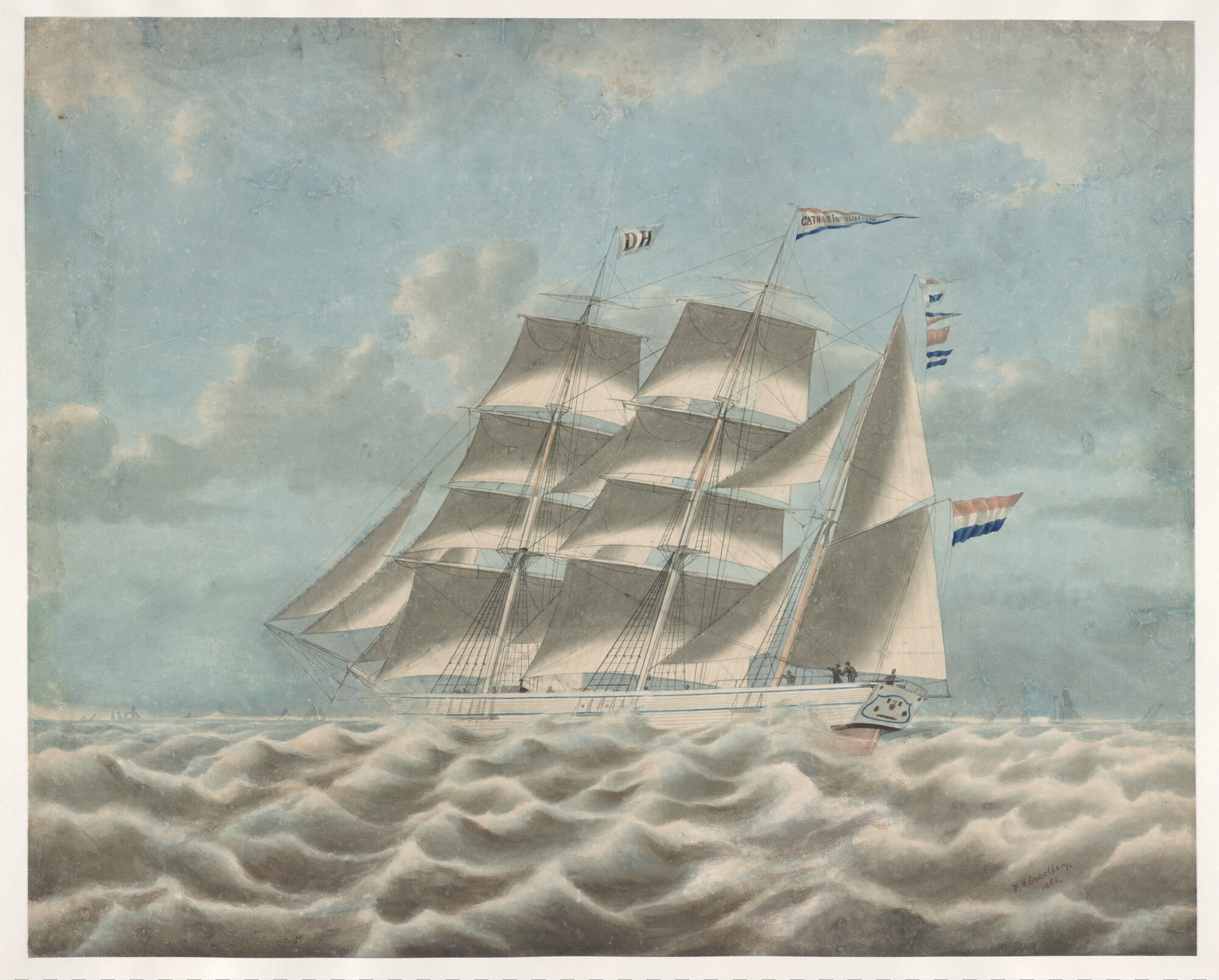 A.4434; Het barkschip 'Catharina Elisabeth'; tekening