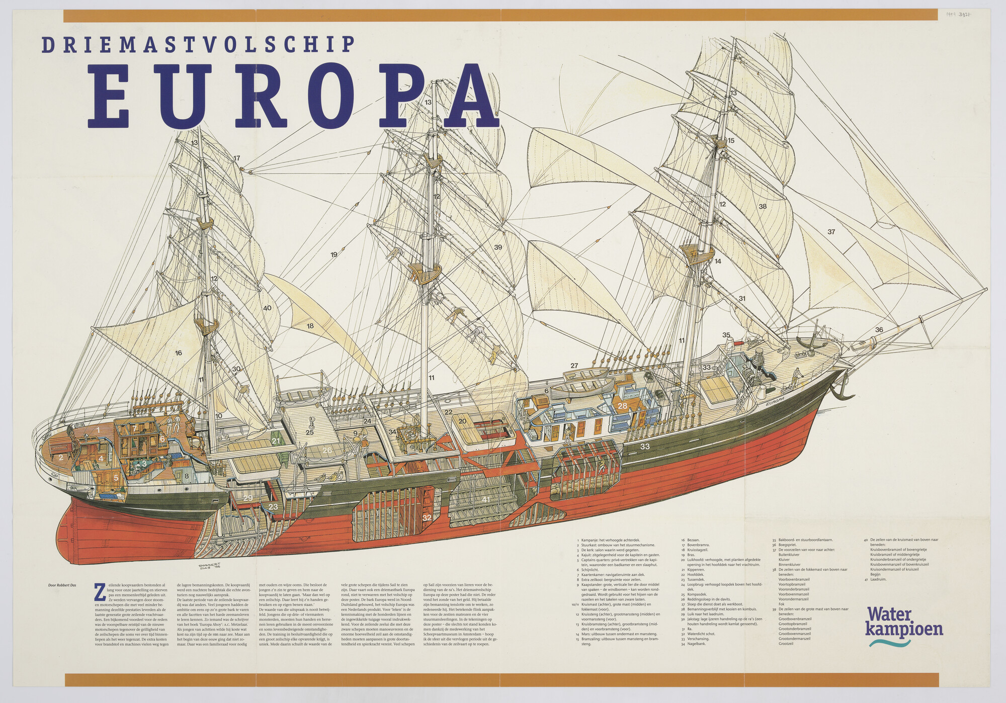 1999.3921; Affiche met artist's impressions van het driemastvolschip Europa; affiche