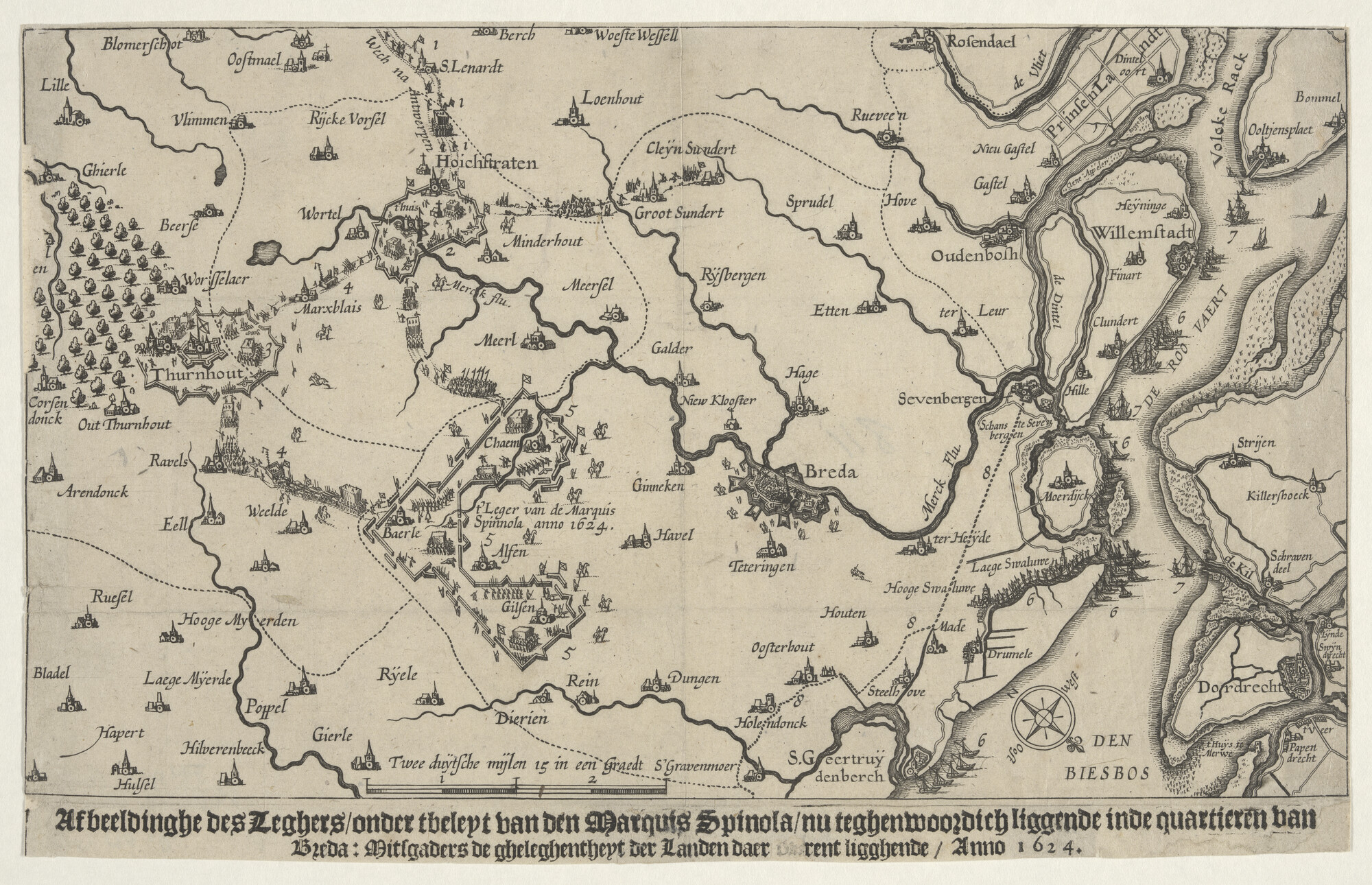 A.0145(027)370; Breda en omliggend gebied, tijdens de belegering door Spinola, 1625; prent