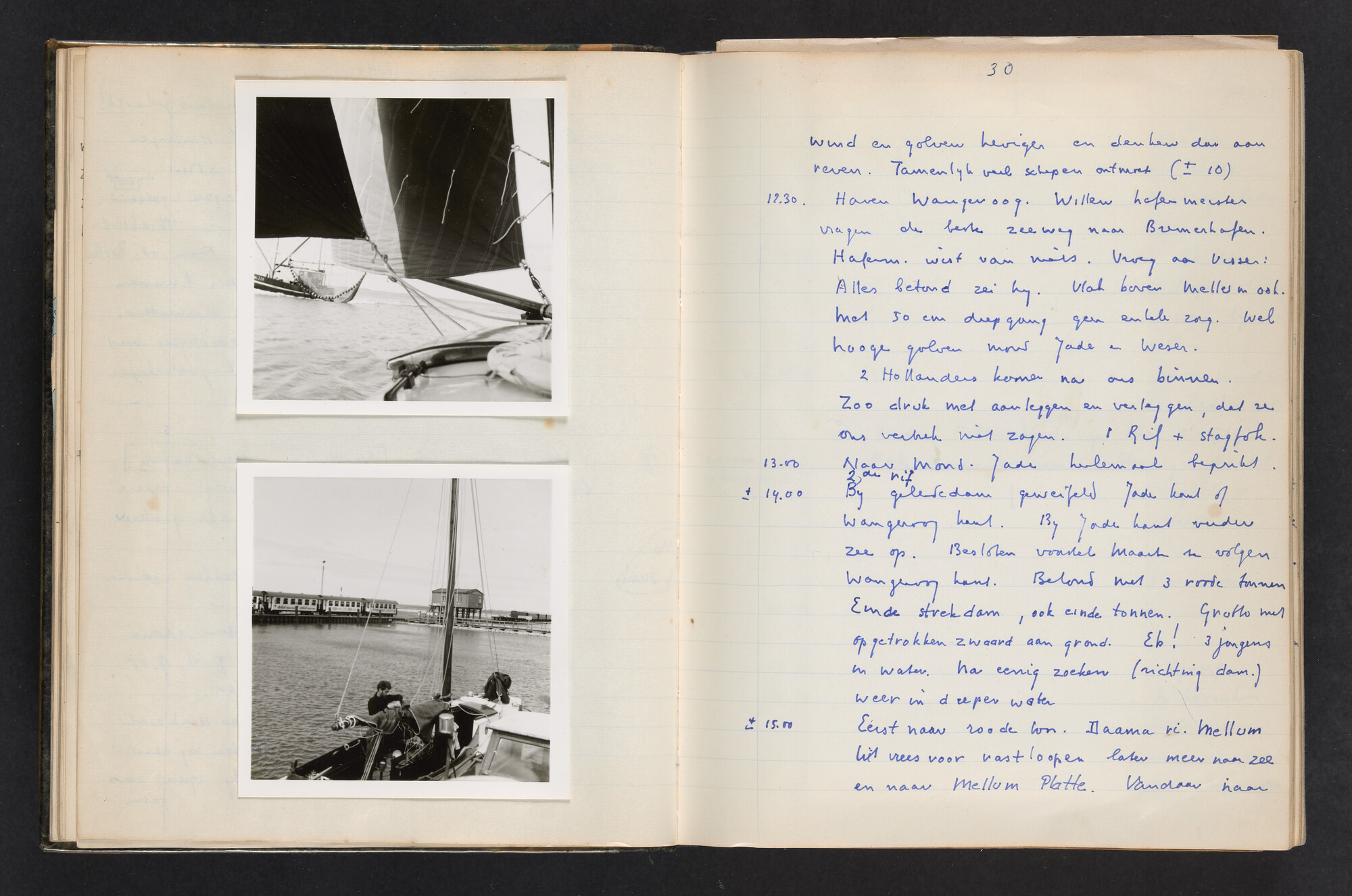 2017.0802; Logboek c.q. fotoalbum van reizen met zeeschouw Grutto (II) in Nederland, Duitsland en Denemarken, 1973-1974; logboek