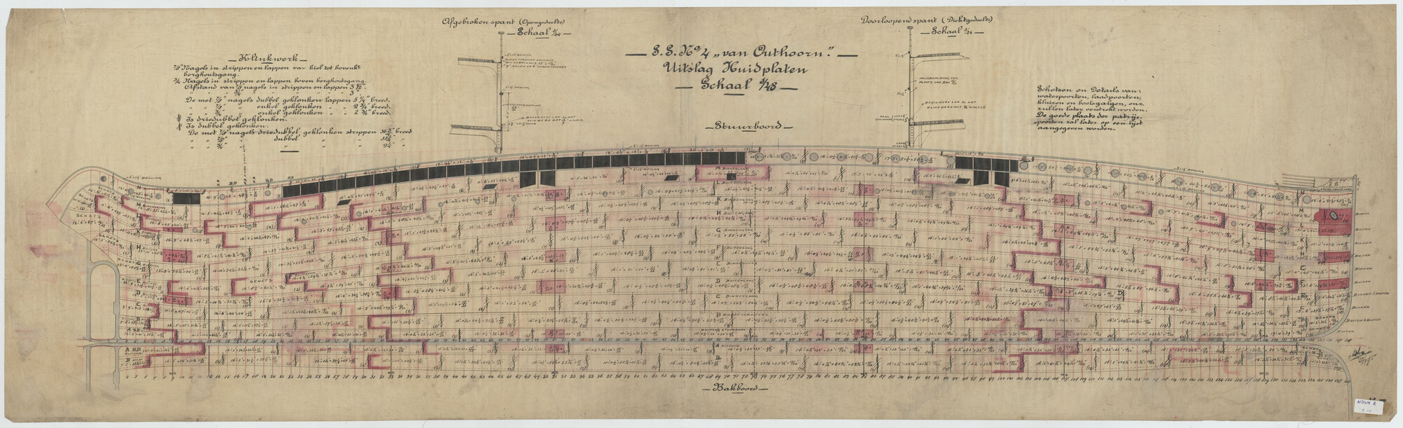 S.5444(002.10); Huiduitslag van het vracht- en passagiersschip ss. Van Outshoorn van de [...]; technische tekening