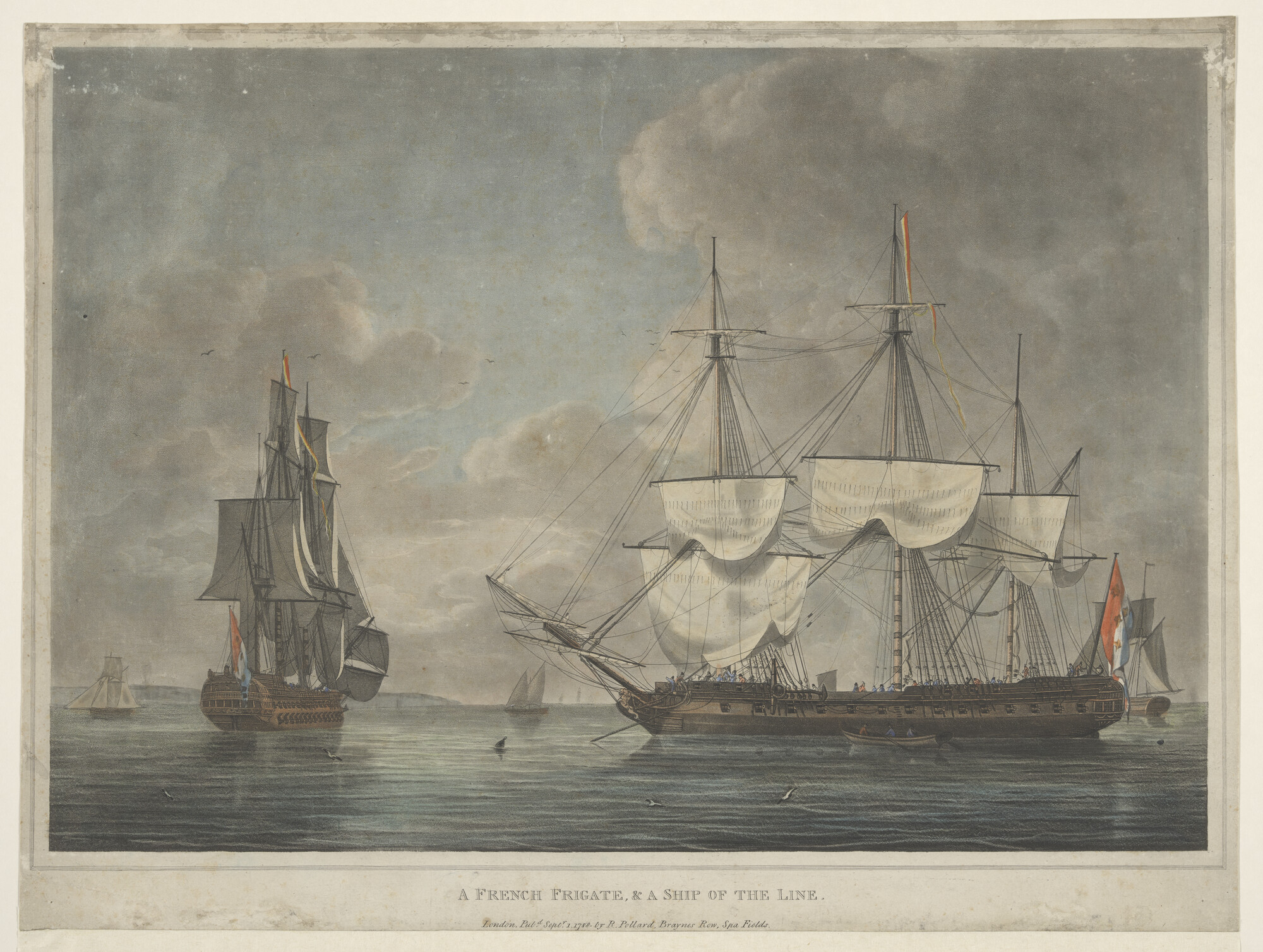 A.1720(02)b; Een Frans fregat en een linieschip; prent