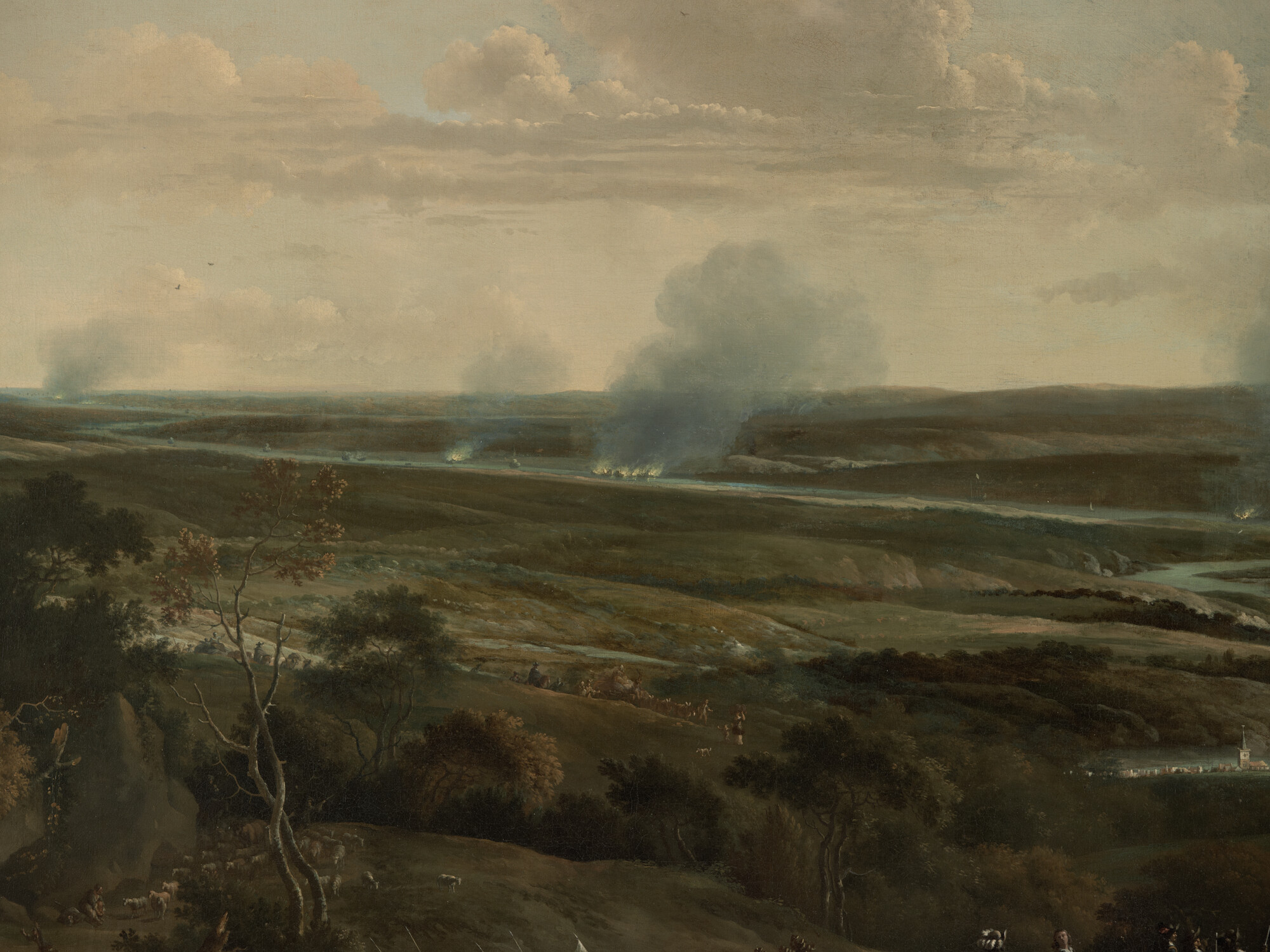 1991.0203; Tocht naar Chatham, 1667, gezien vanaf een heuvel bij Rochester; schilderij