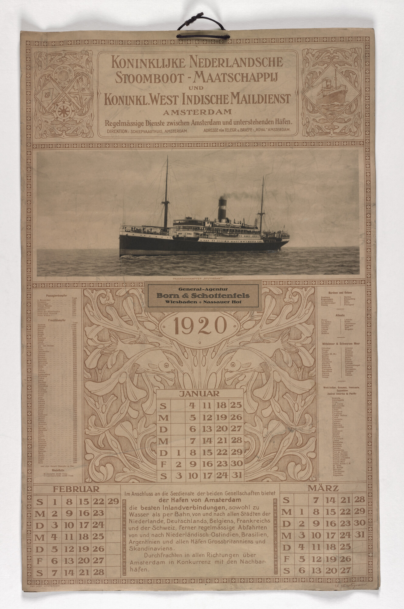 2012.1643; Duitstalige kalender van de KNSM-KWIM voor het jaar 1920; kalender
