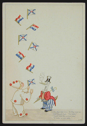 1997.0329; The flags went down, the flags went up. Said Donald Duck : 'you kiddie!; menukaart